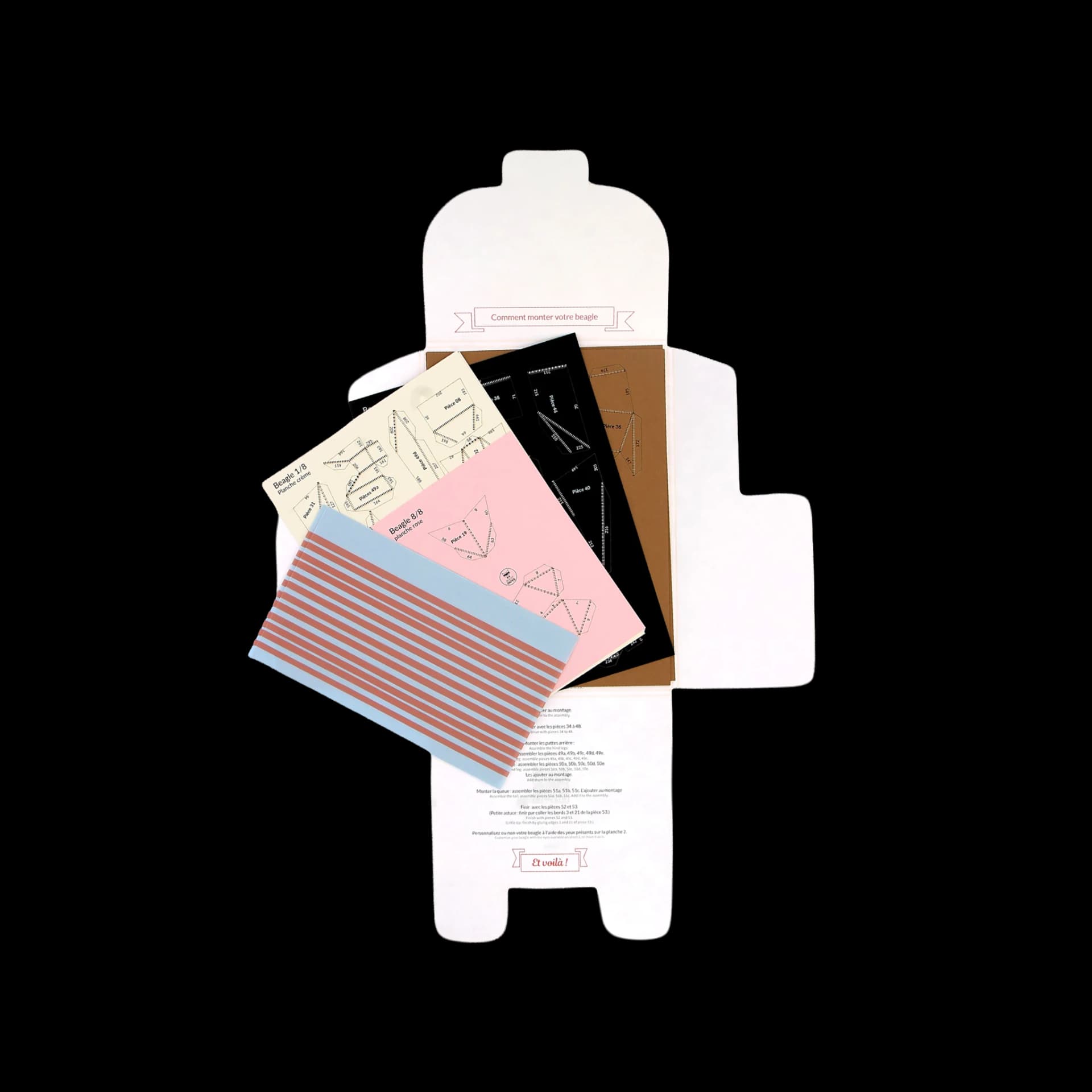 Contenu kit origami 3D en papier de chien beagle