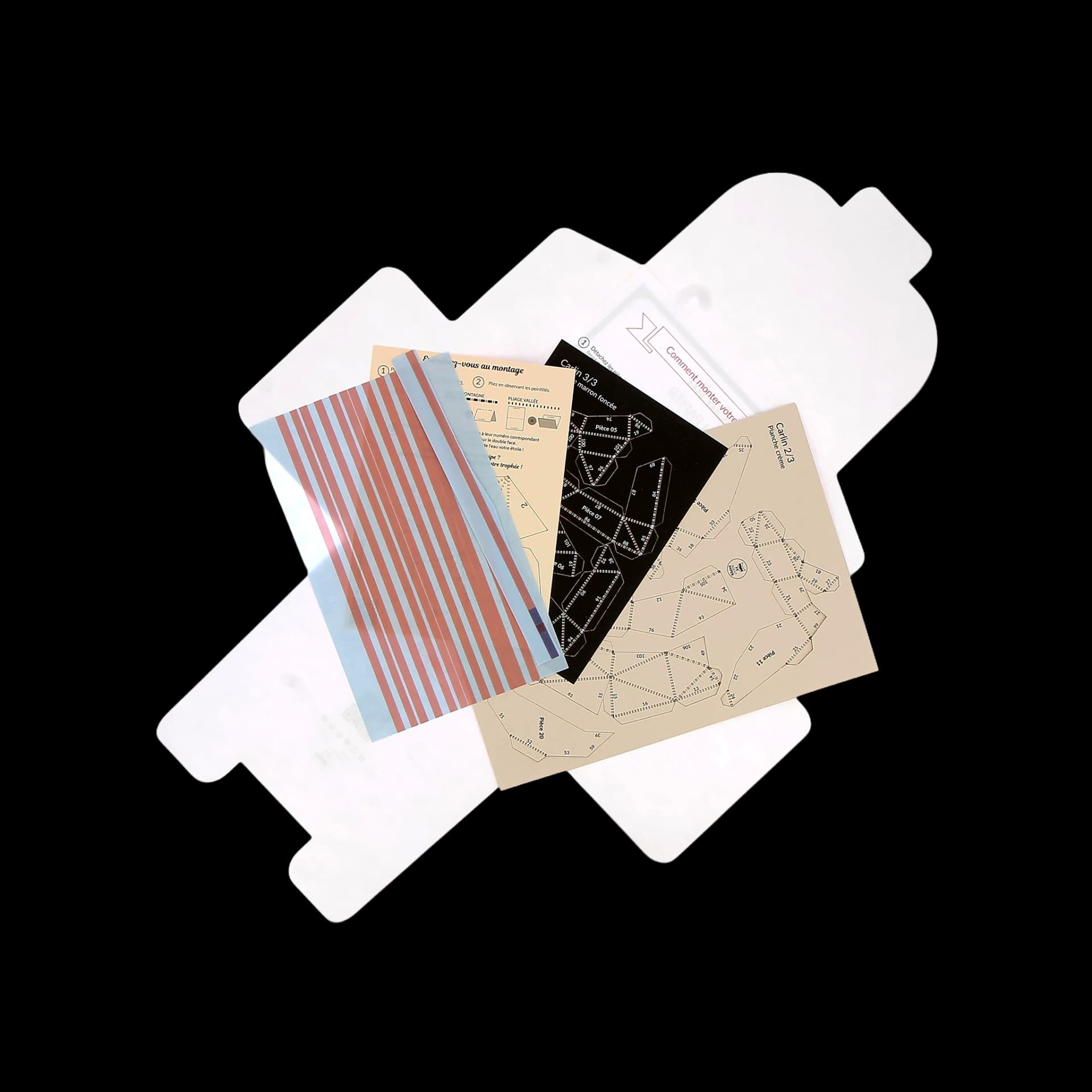 Contenu kit origami 3D en papier de carlin