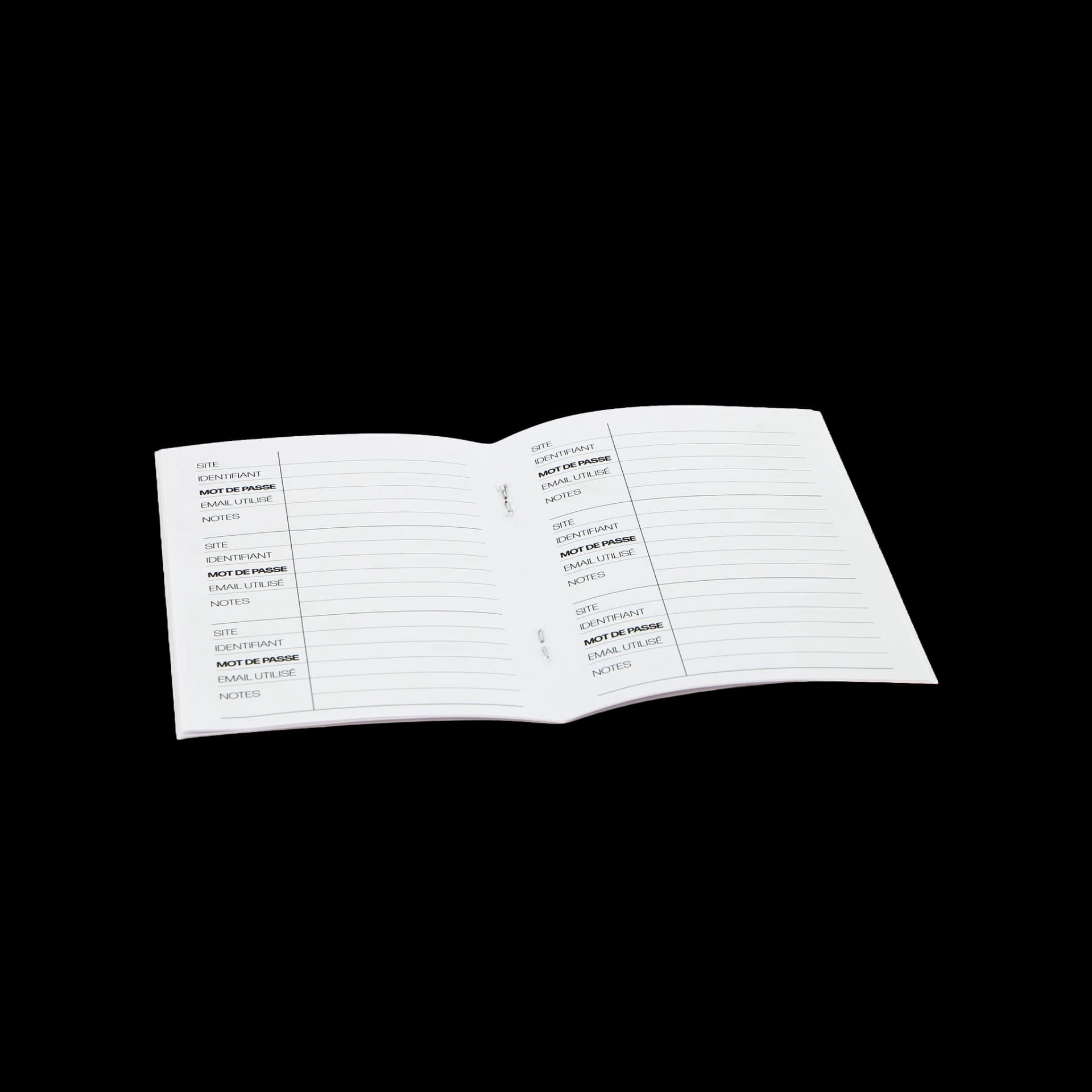 Papeterie page interieur de carnet mot de passe poisson rouge