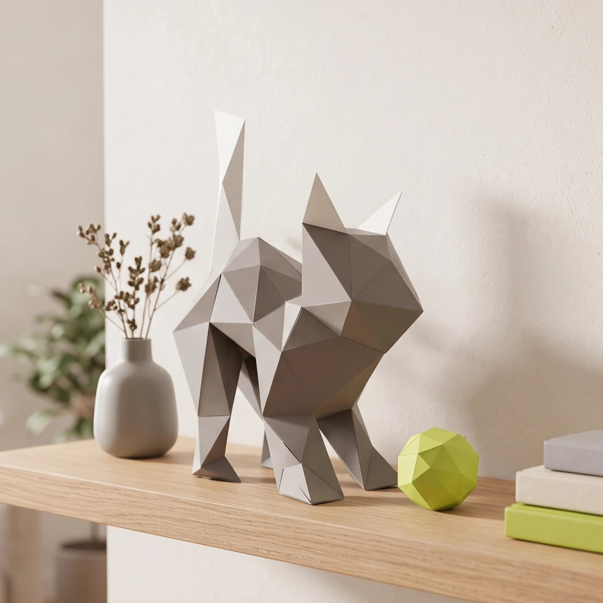 Décoration origami chat en papier Kitty POIVRE ET SEL en situation