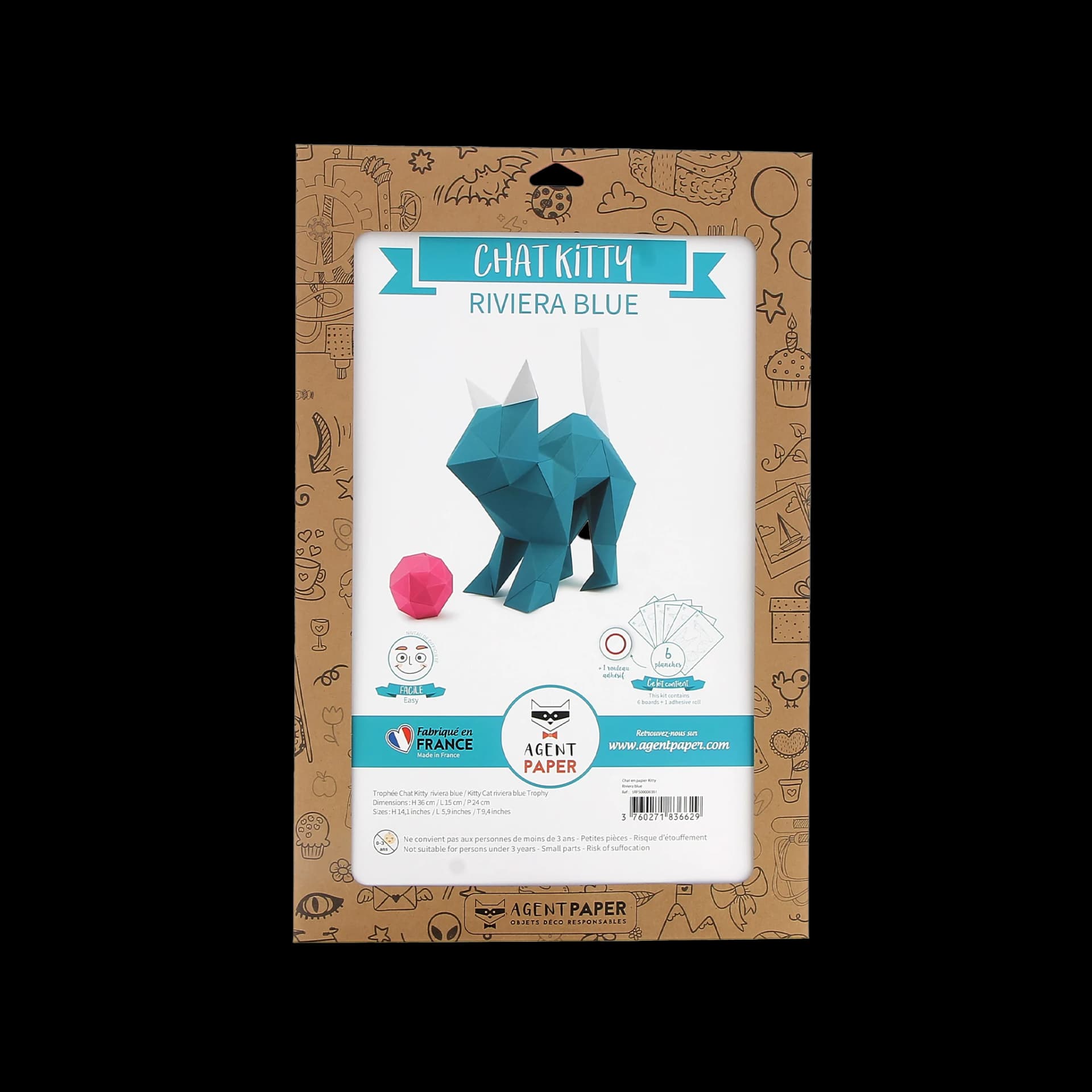 Packaging fermé du chat en papier Kitty RIVIERA BLUE
