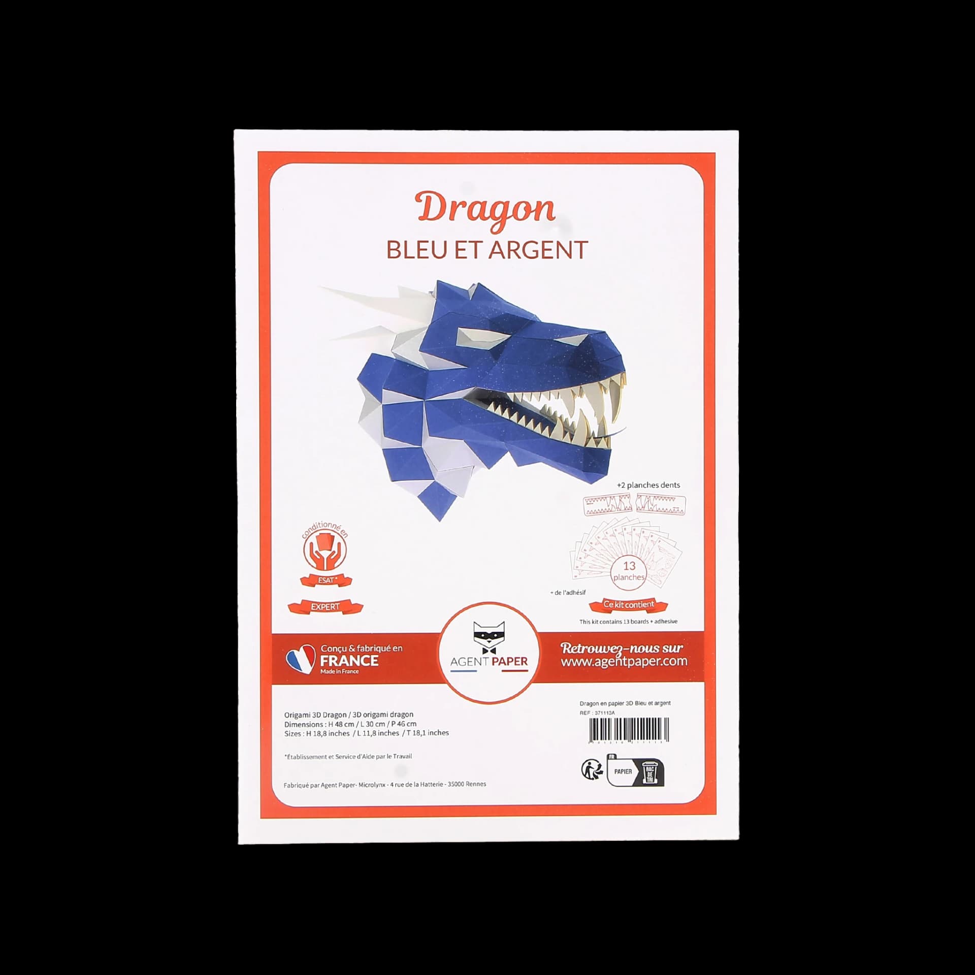Packaging fermé de dragon en papier bleu & argent