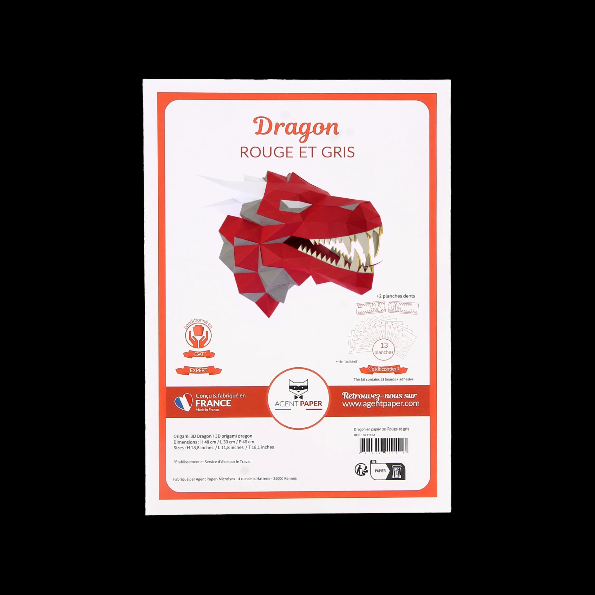 Packaging fermé de dragon en papier Rouge & gris