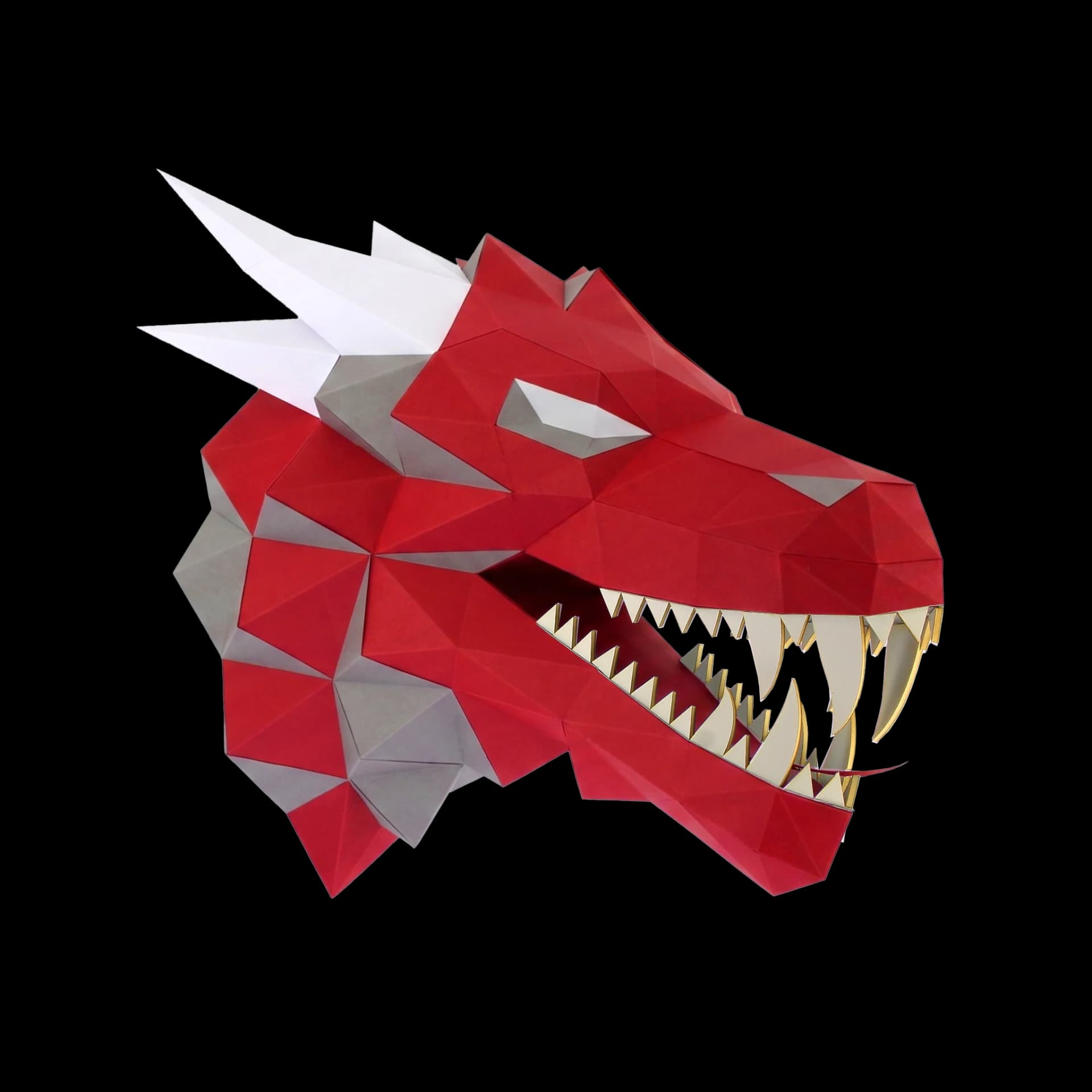 Décoration origami dragon en papier Rouge & gris