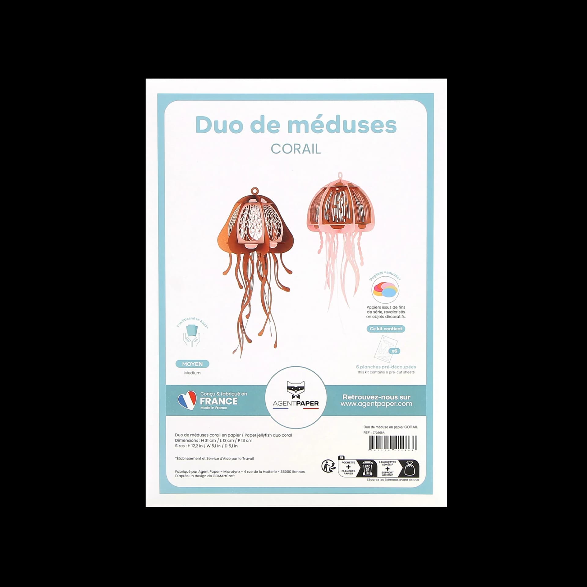 Packaging fermé de duo de méduse en papier Corail