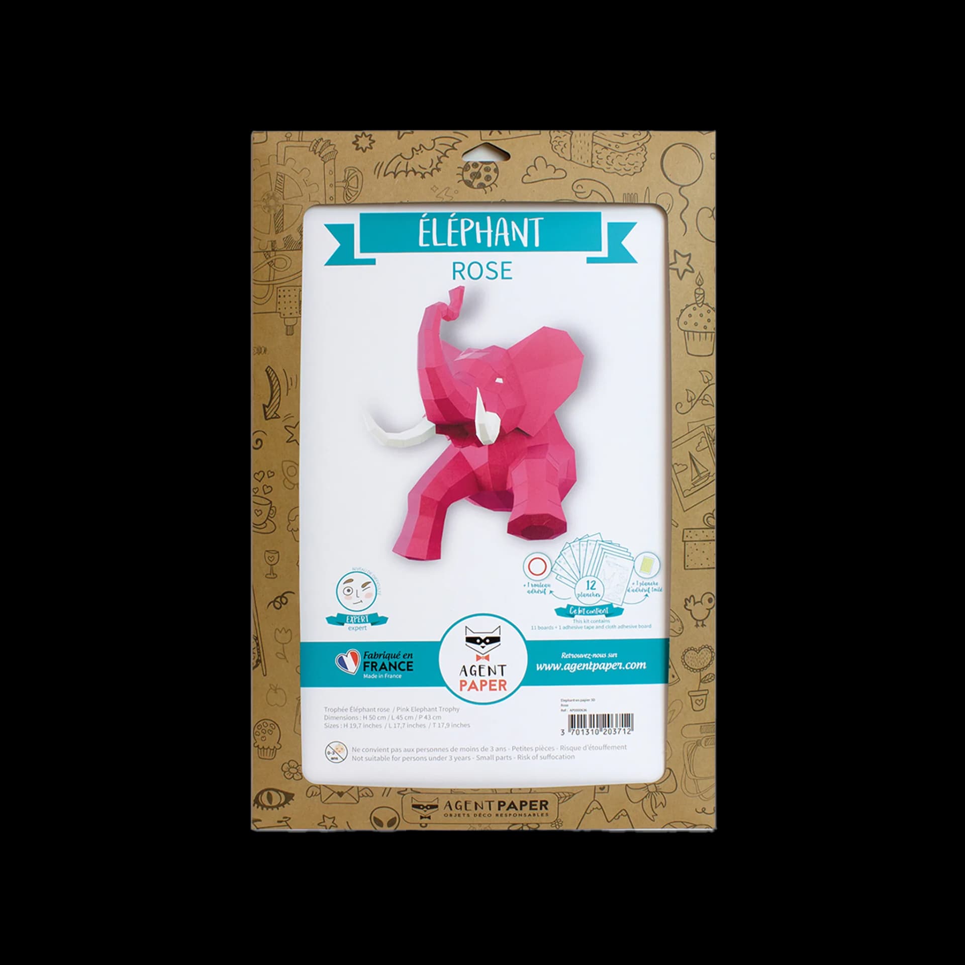Packaging fermé de éléphant en papier 3D Rose