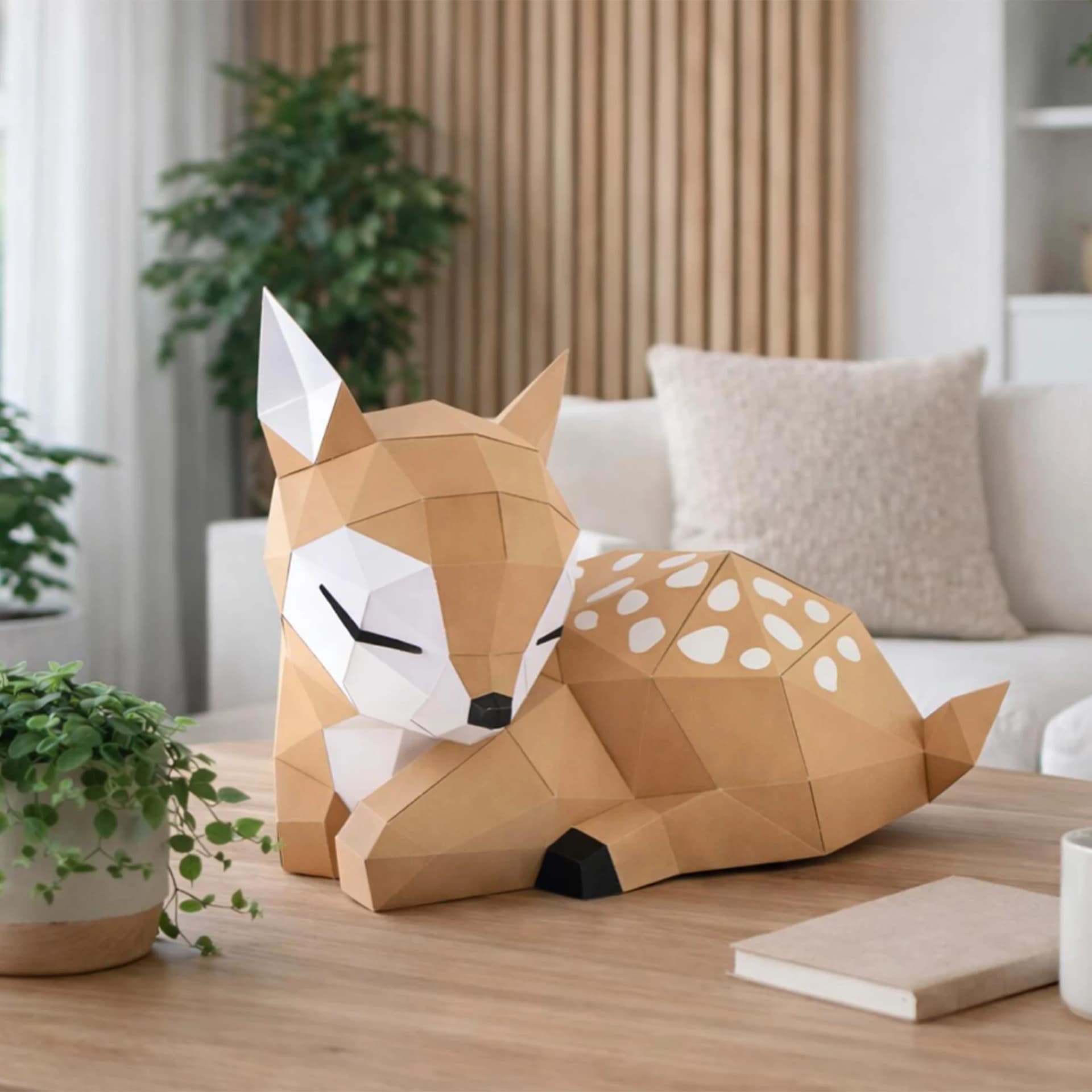 Décoration origami faon en papier 3D en situation