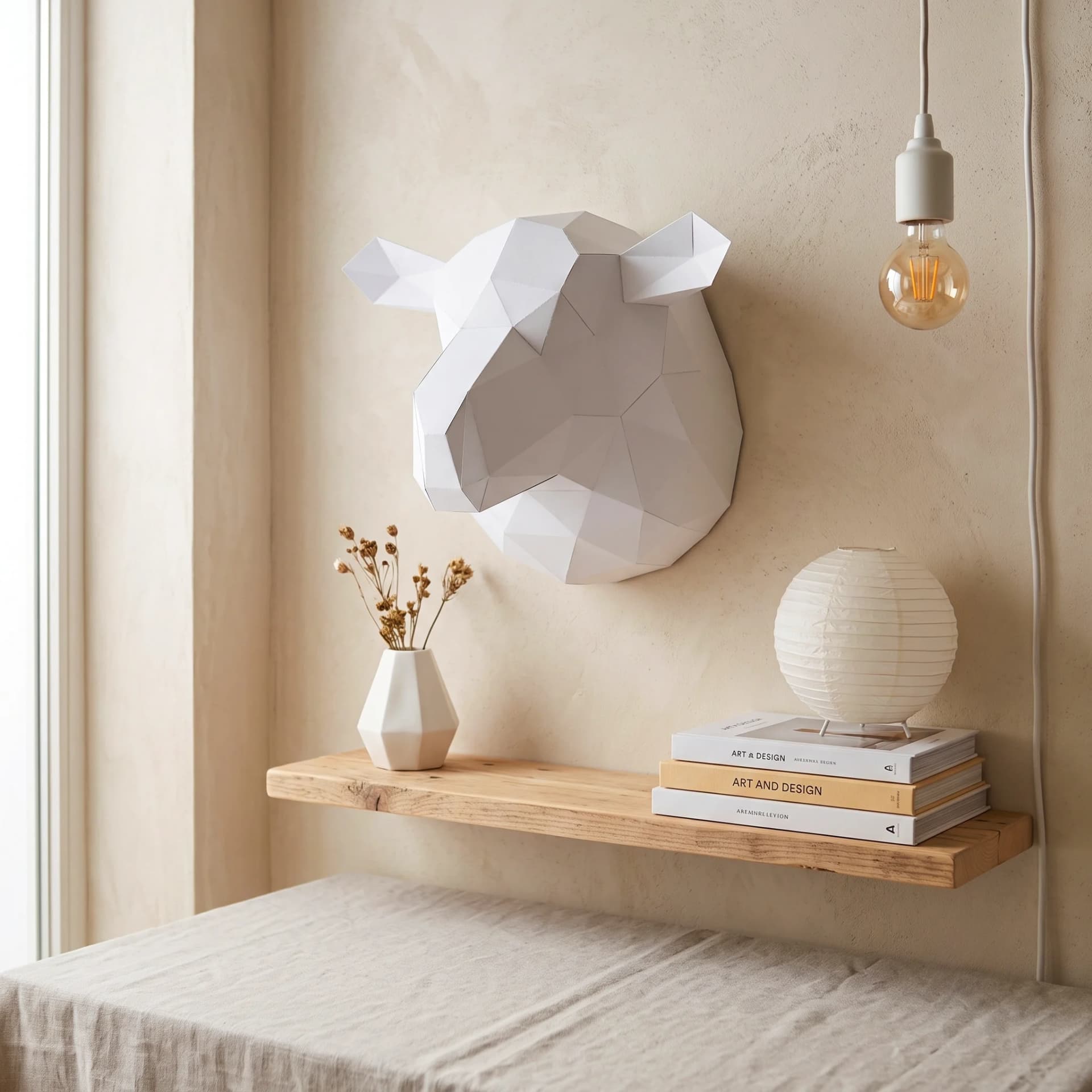 Gilles le mouton sans laine en papier 3D Blanc en situation
