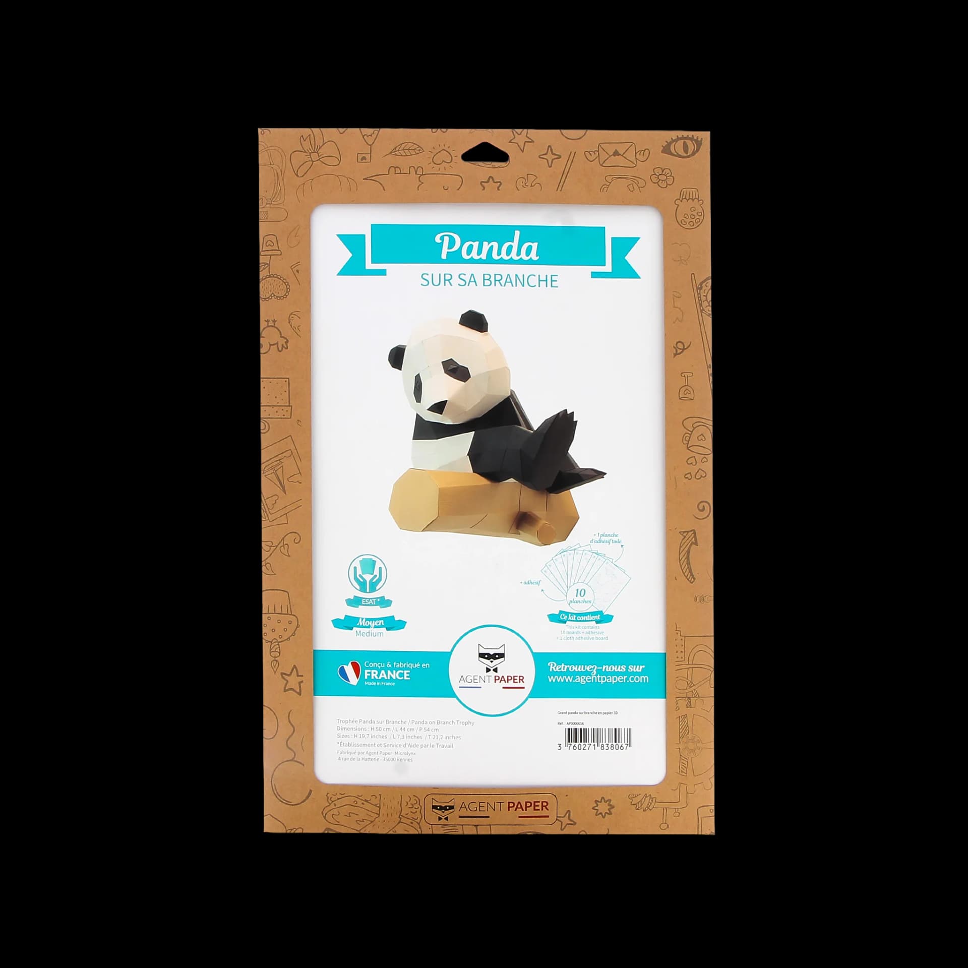 Packaging de Grand panda sur branche en papier 3D
