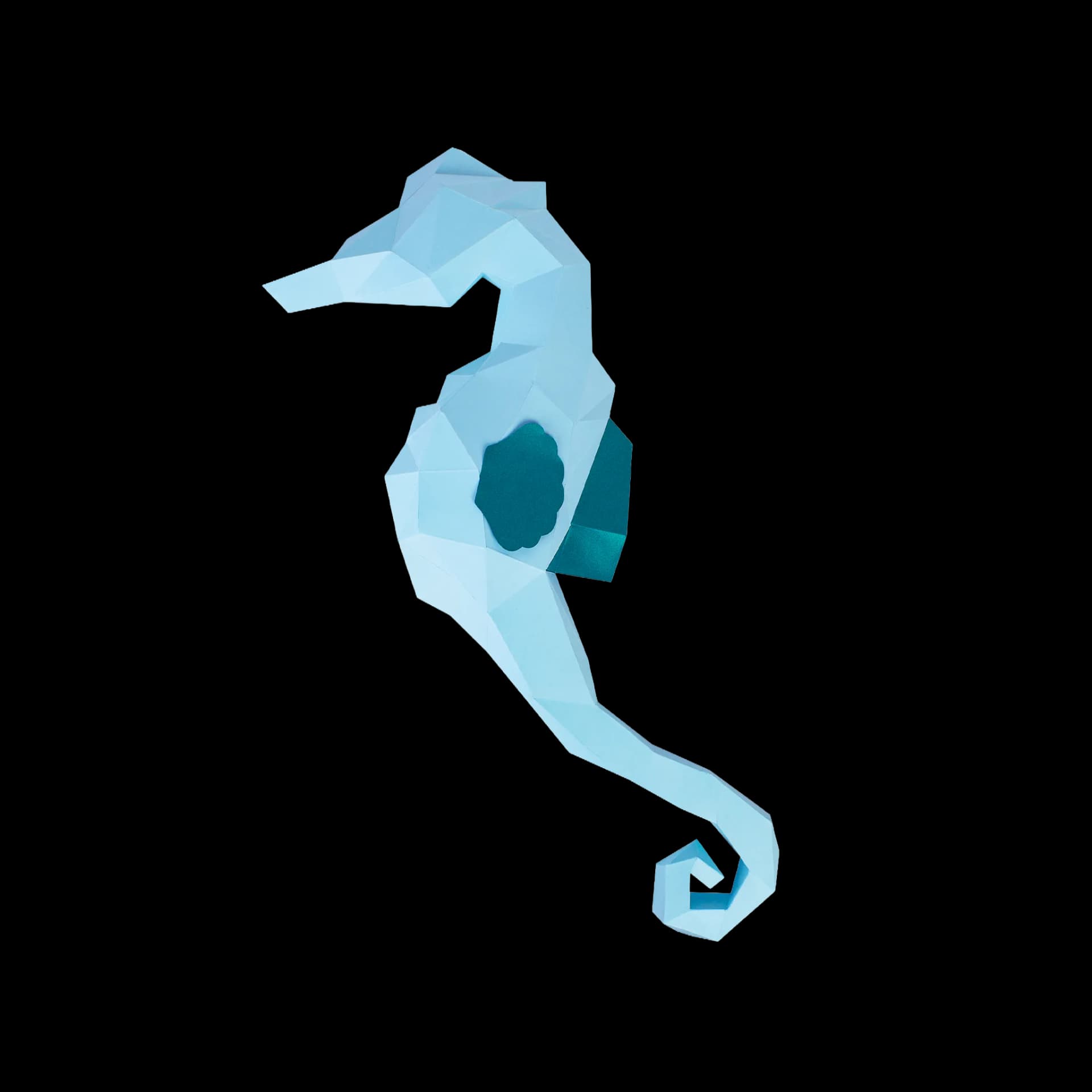 Hippocampe en papier 3D Bleu