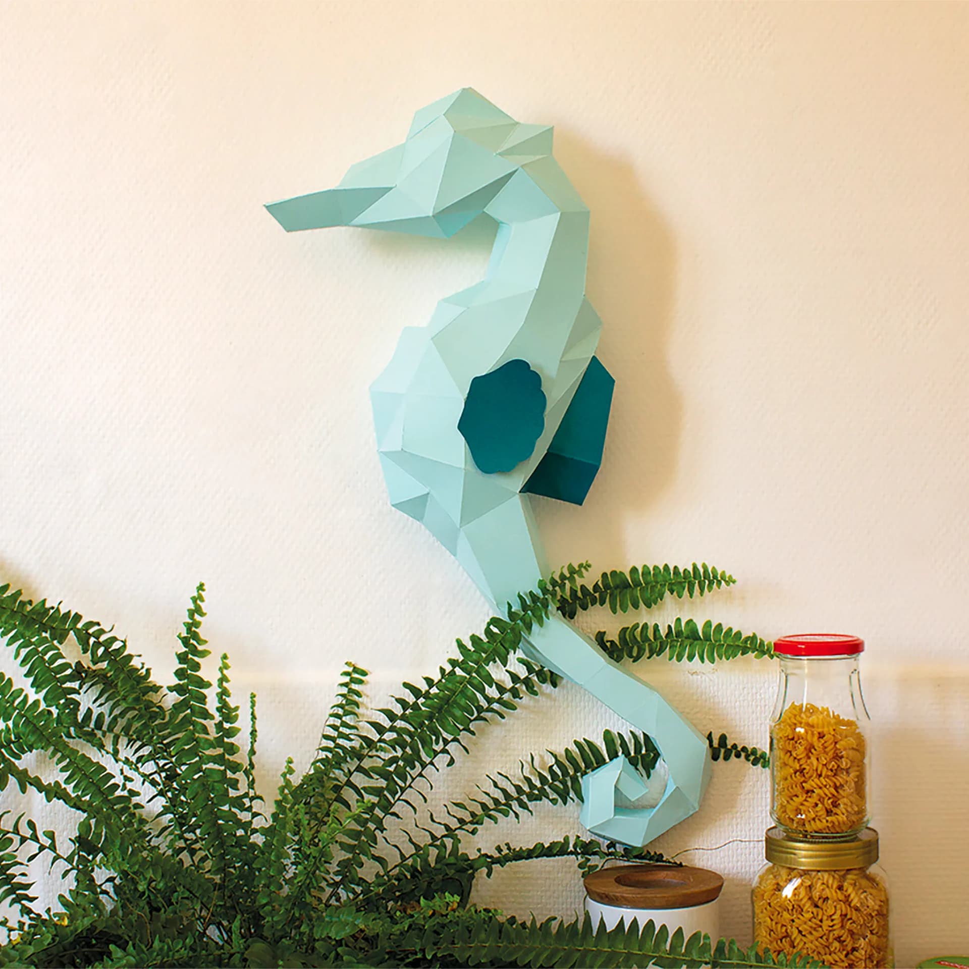 Hippocampe en papier 3D Bleu en situation