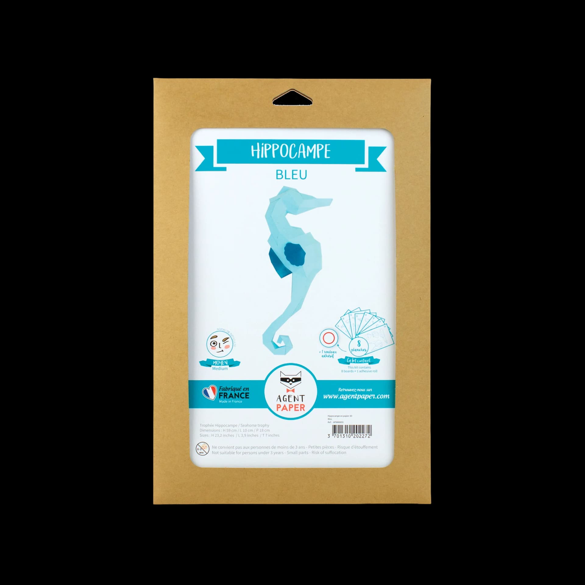 Packaging de Hippocampe en papier 3D Bleu