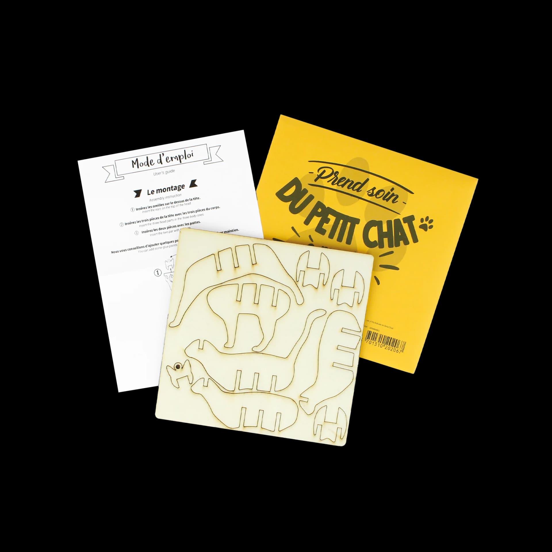 Packaging ouvert de les p'tits bidules en bois Chat