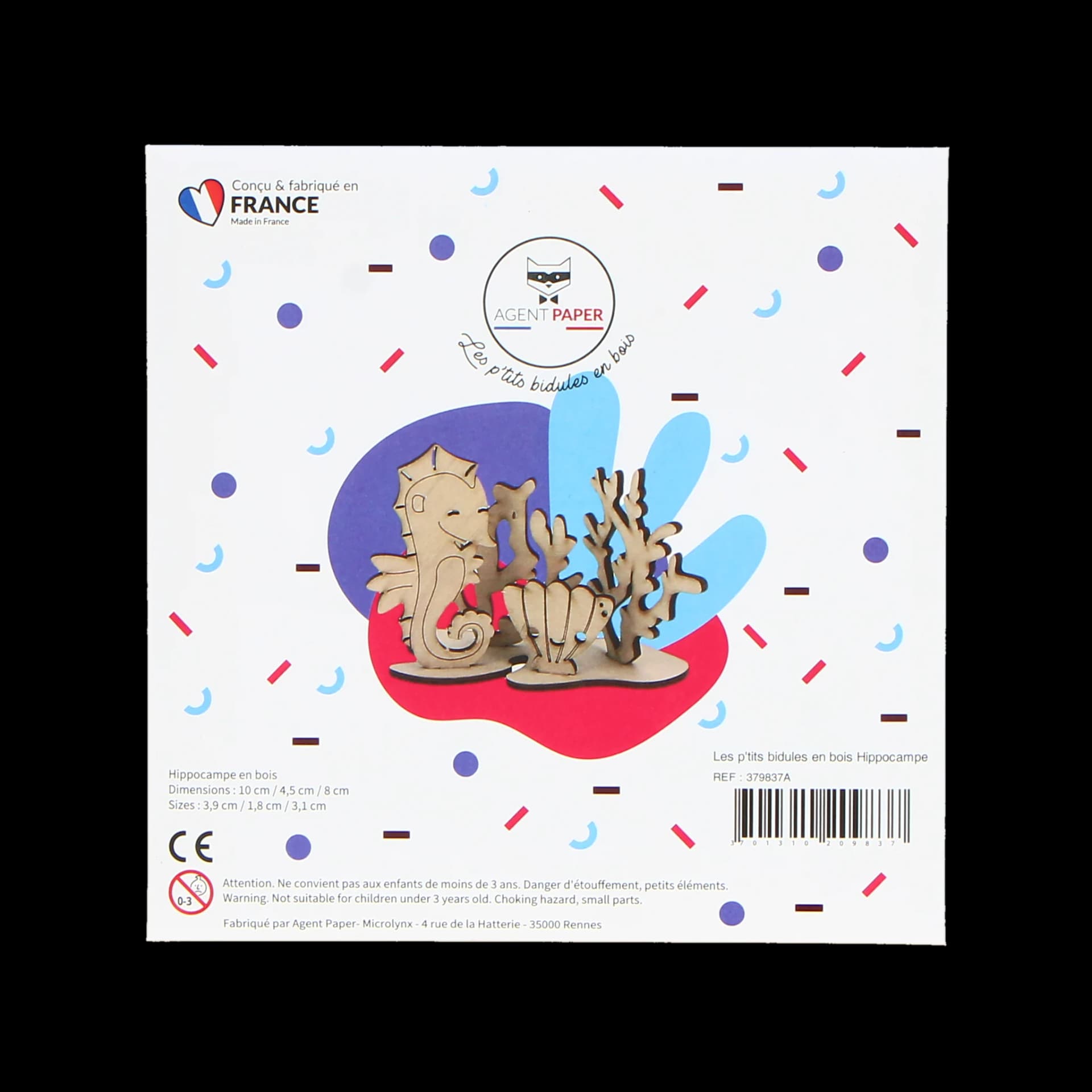 Packaging fermé de les p'tits bidules en bois Hippocampe