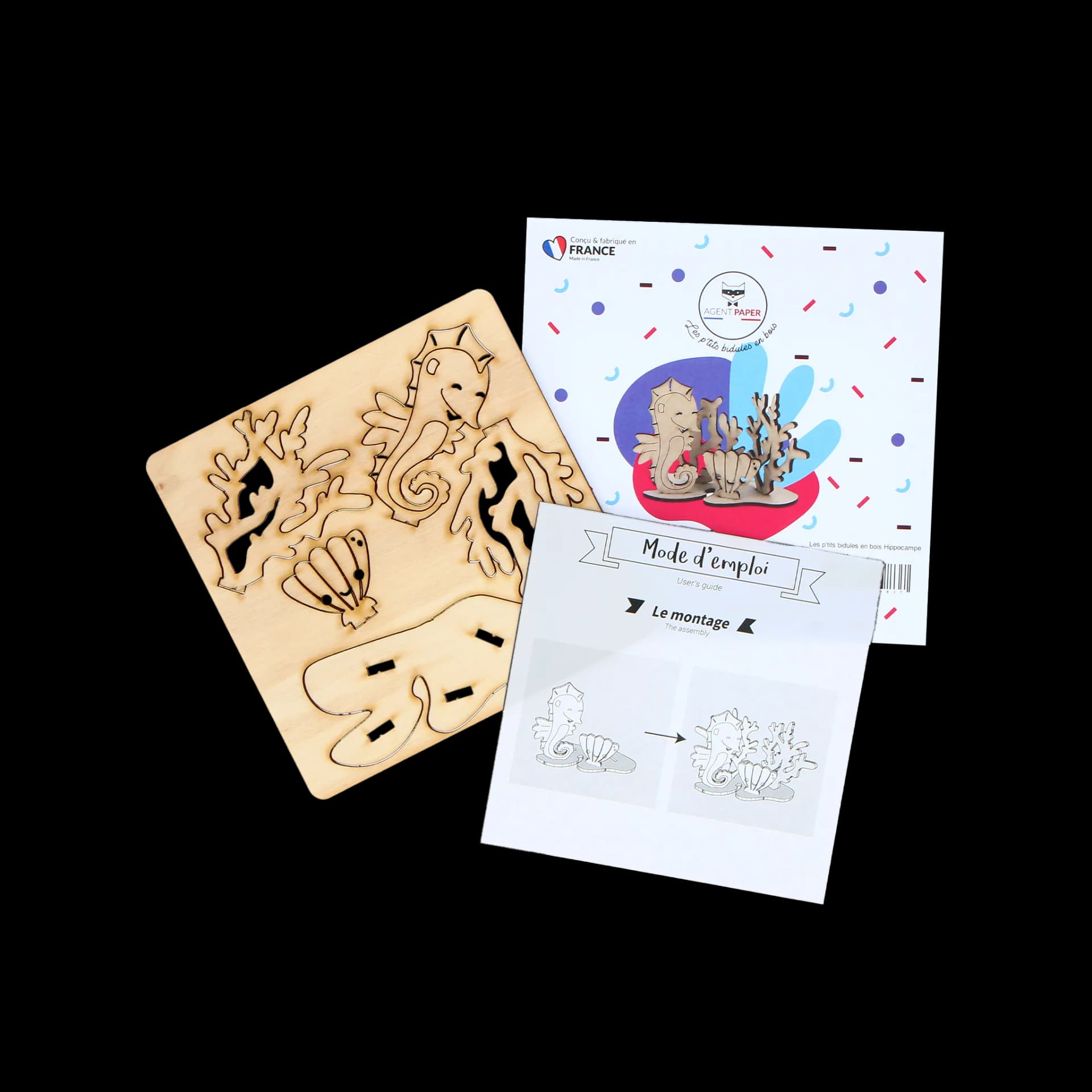 Packaging ouvert de les p'tits bidules en bois Hippocampe