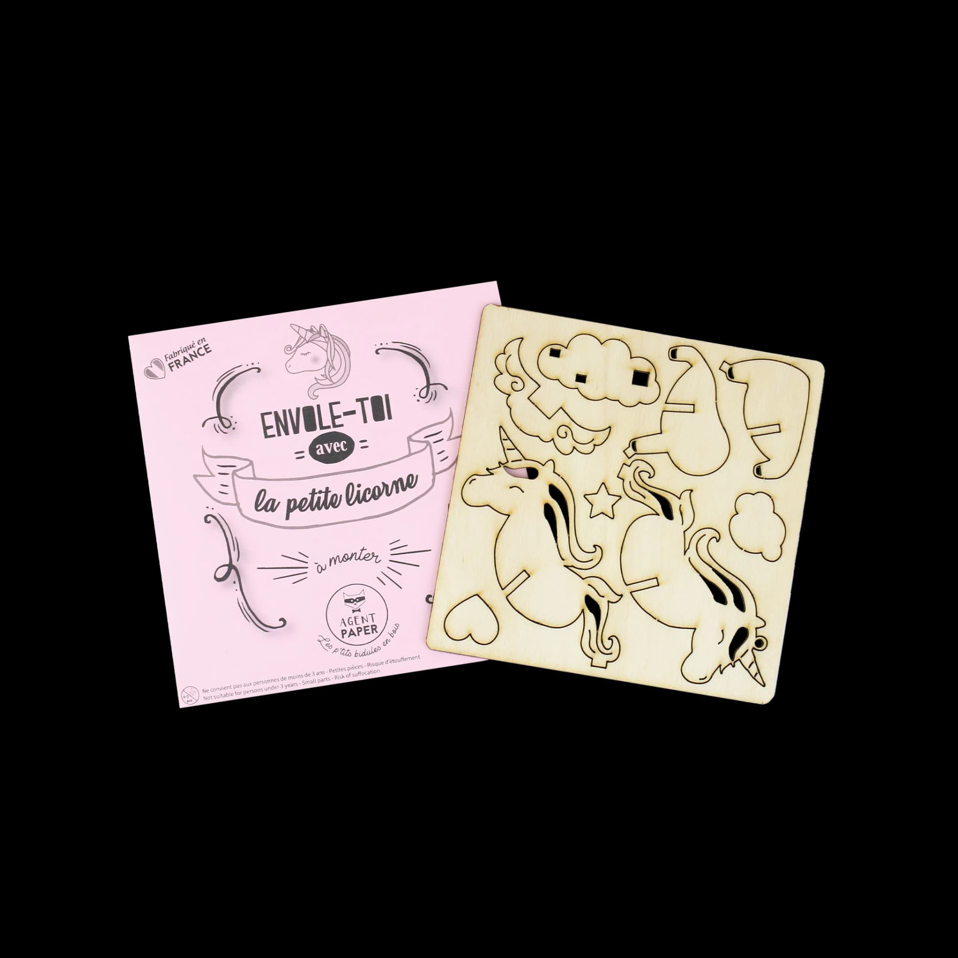 Packaging ouvert de les p'tits bidules en bois Licorne