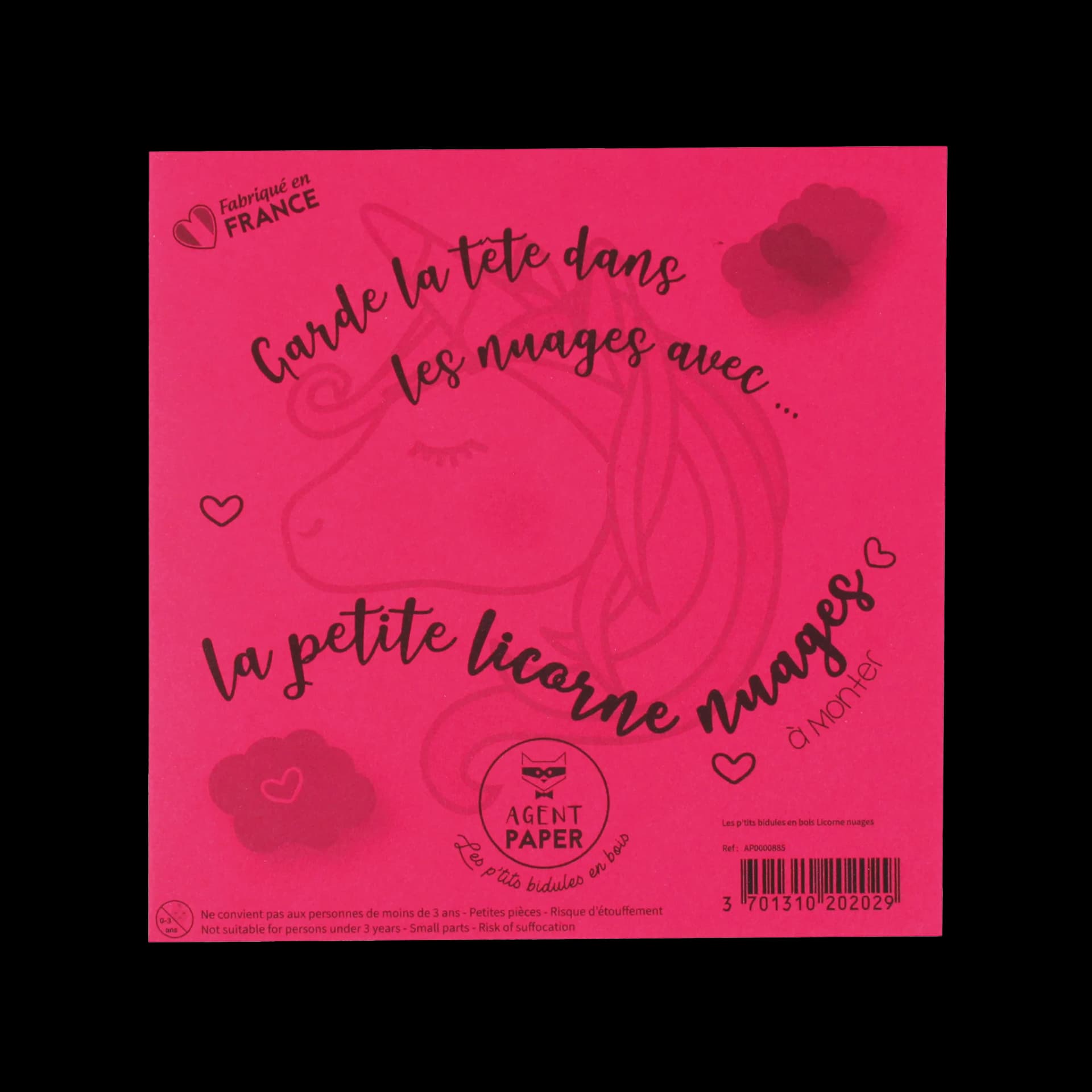 Packaging fermé de les p'tits bidules en bois Licorne nuages