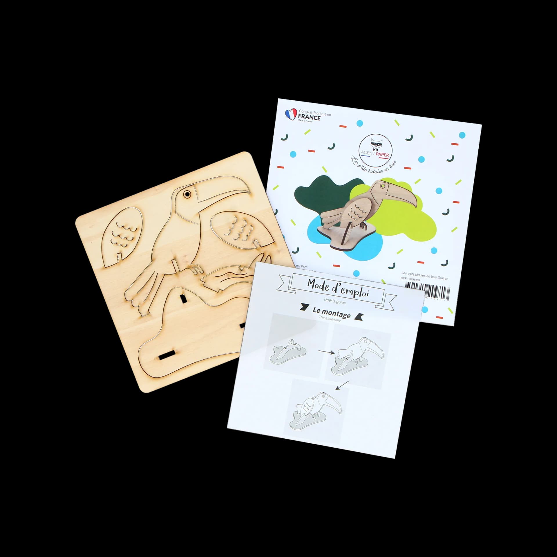 Packaging ouvert de les p'tits bidules en bois Toucan