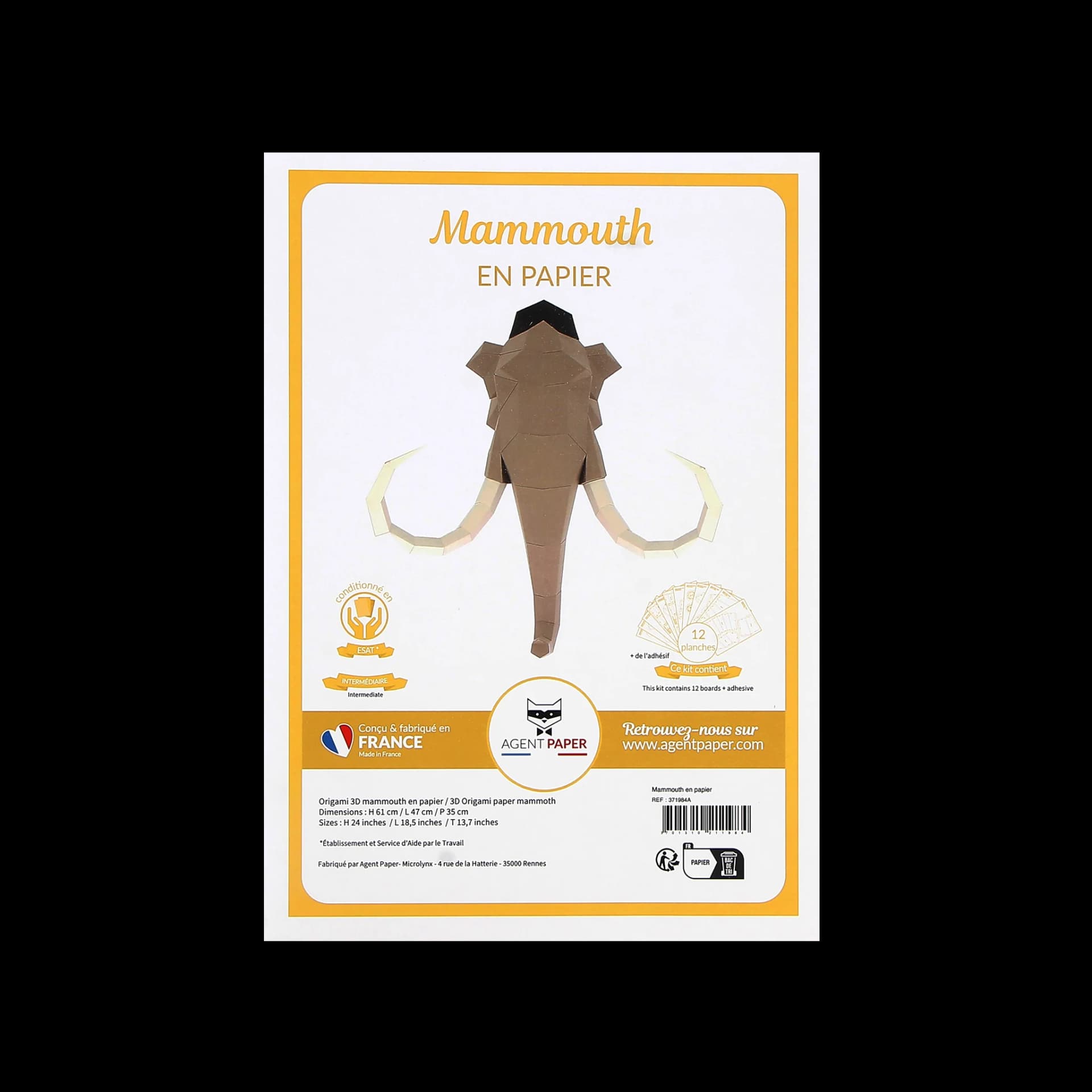Packaging fermé de Mammouth en papier