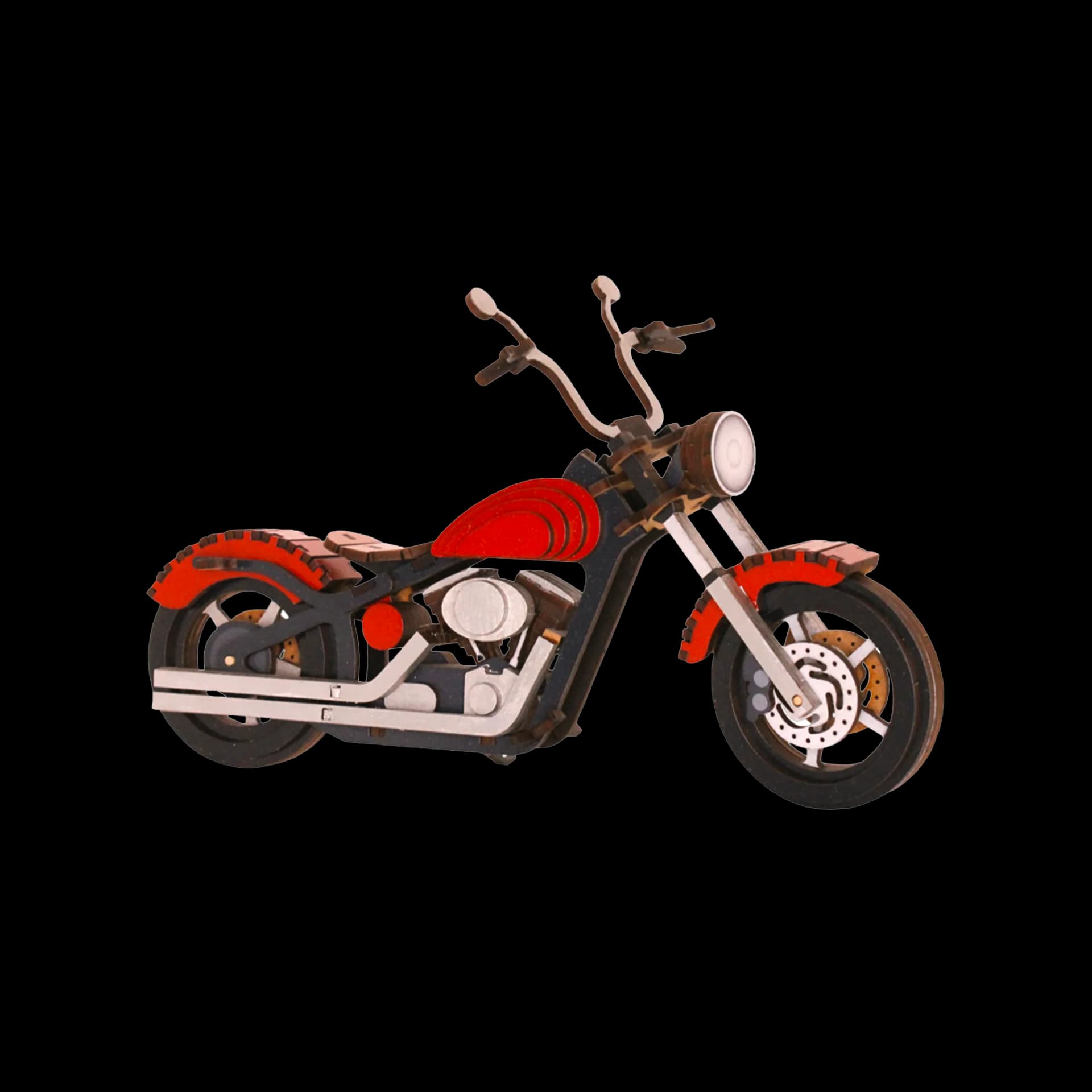 Motocyclette en bois rouge