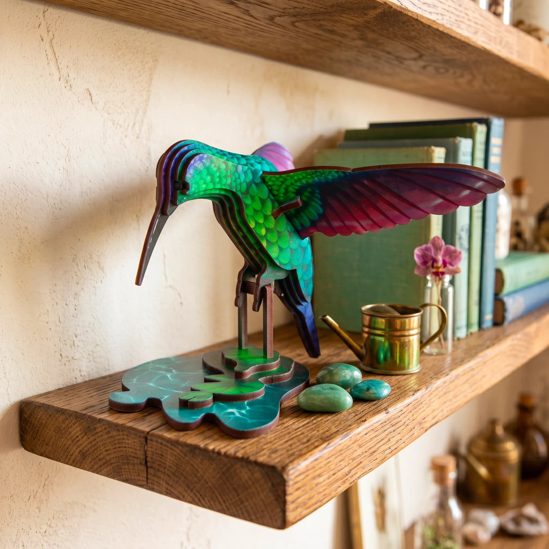 Oiseau Mouche en bois en situation