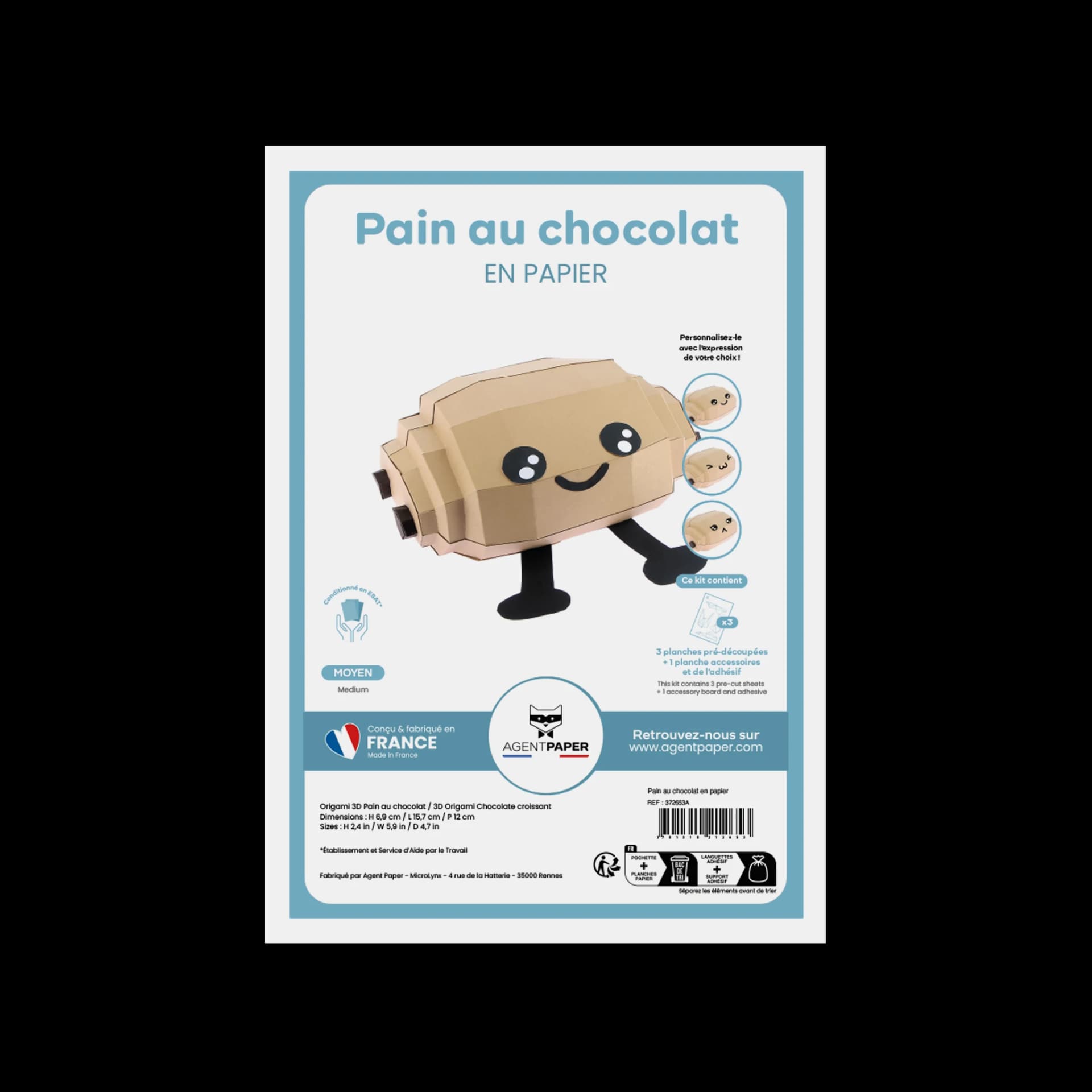 Packaging fermé de pain au chocolat en papier Marron