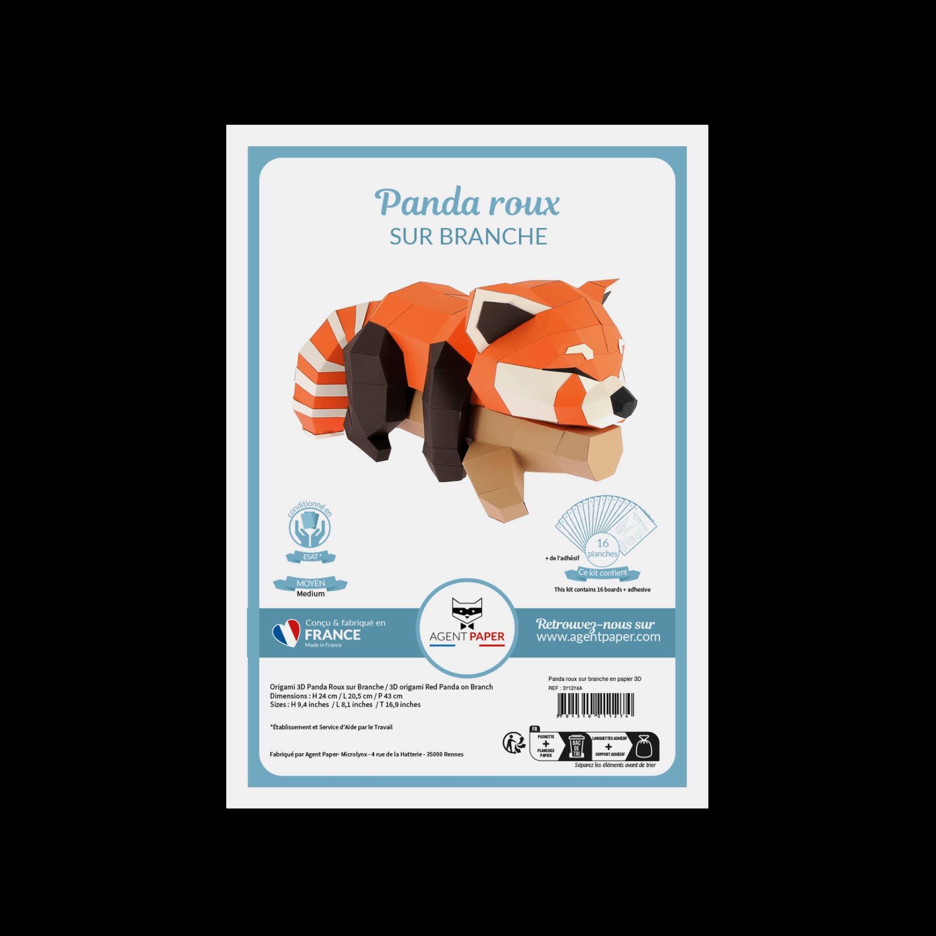Packaging de Panda roux sur branche en papier