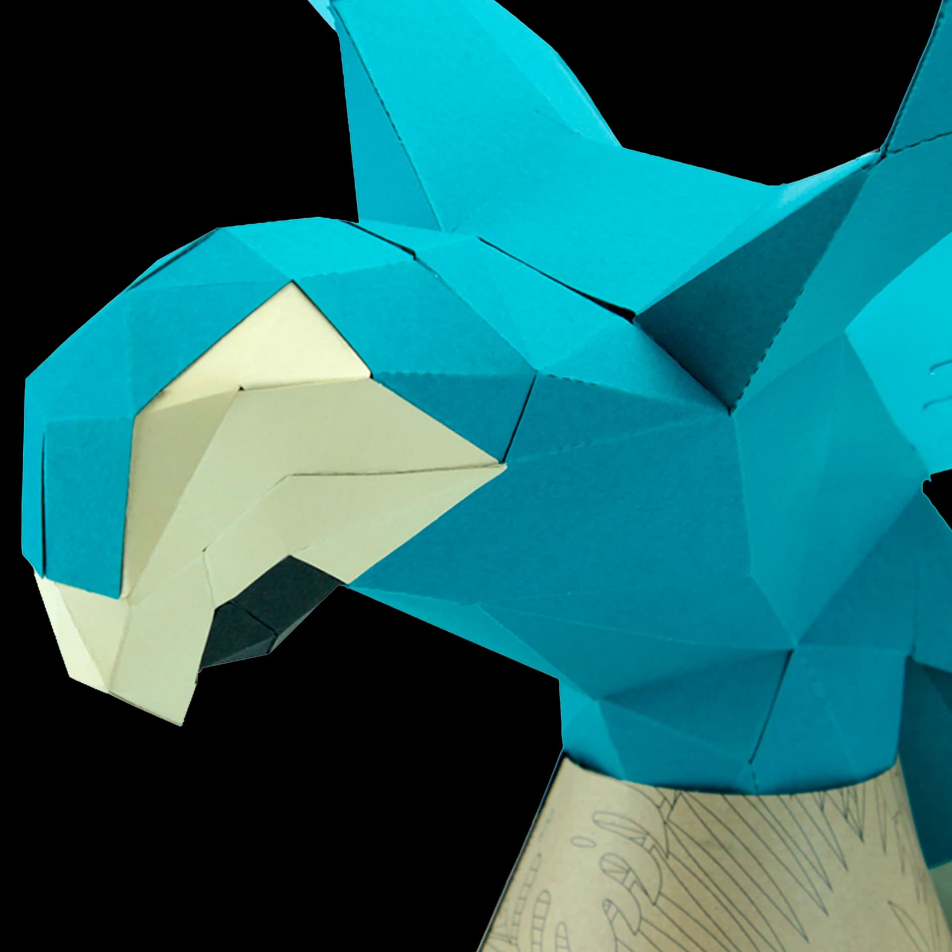 Zoom sur le perroquet en papier 3D Bleu riv et mar