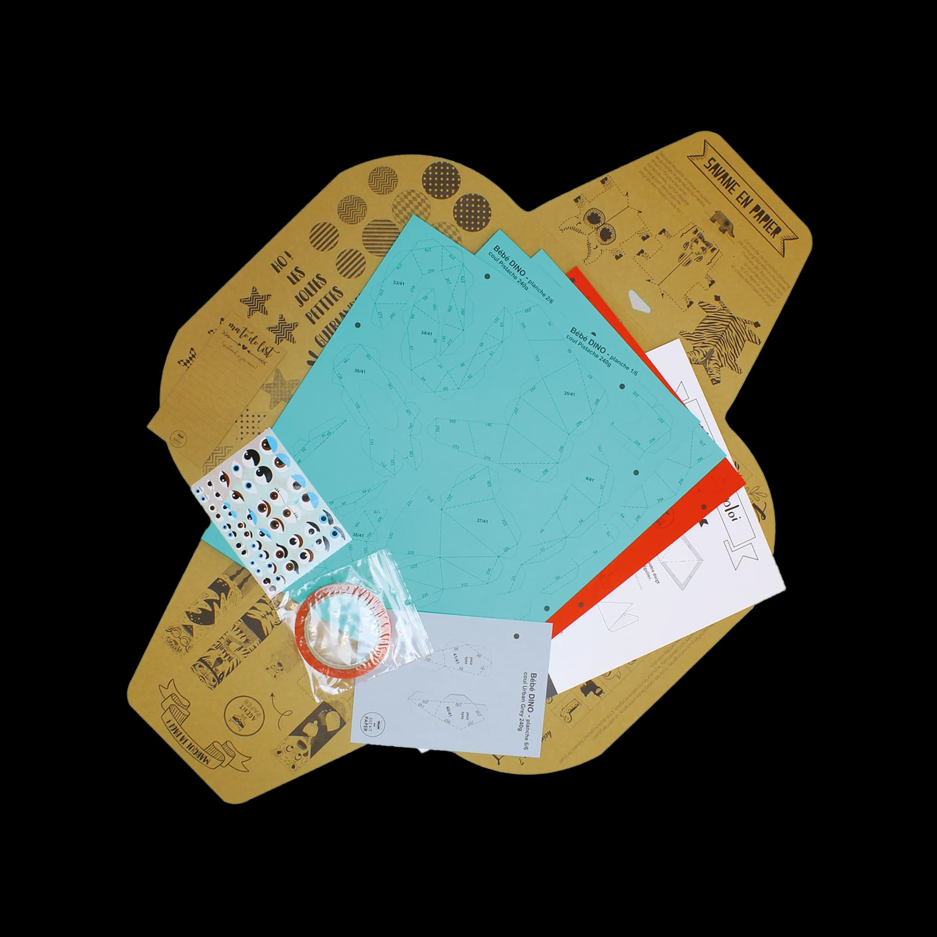 Packaging ouvert de Petit dino en papier Vert et rouge