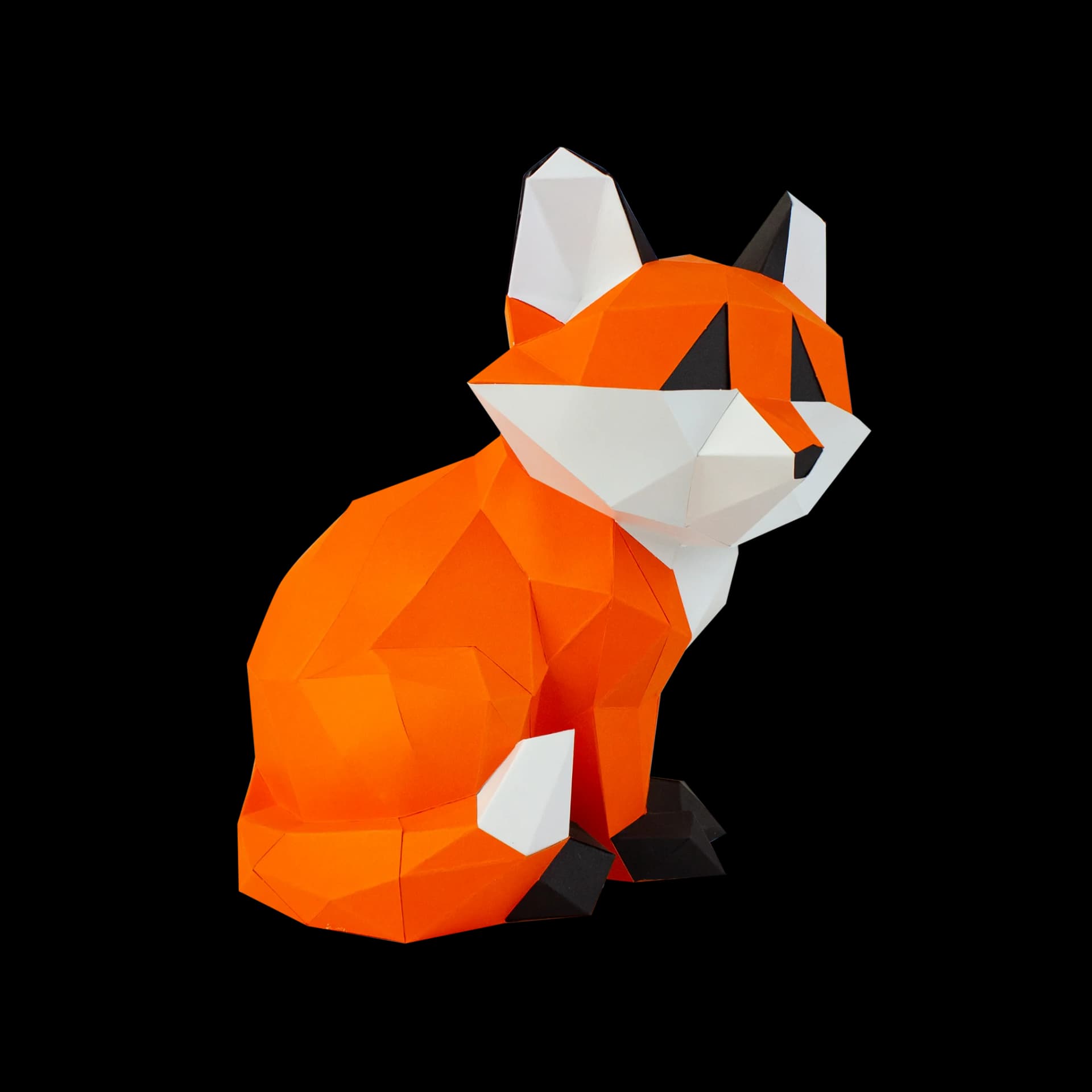 Décoration origami Petit renard assis en papier Orange