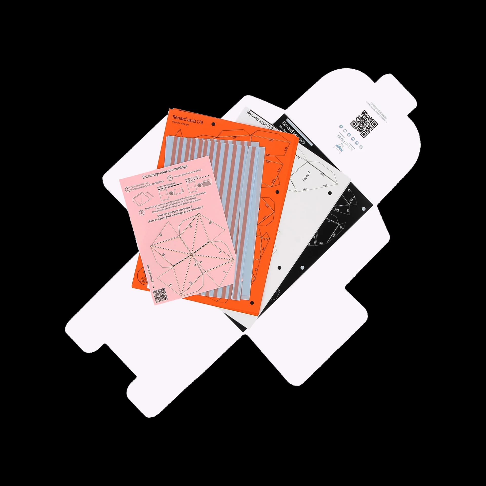 Packaging ouvert de Petit renard assis en papier Orange