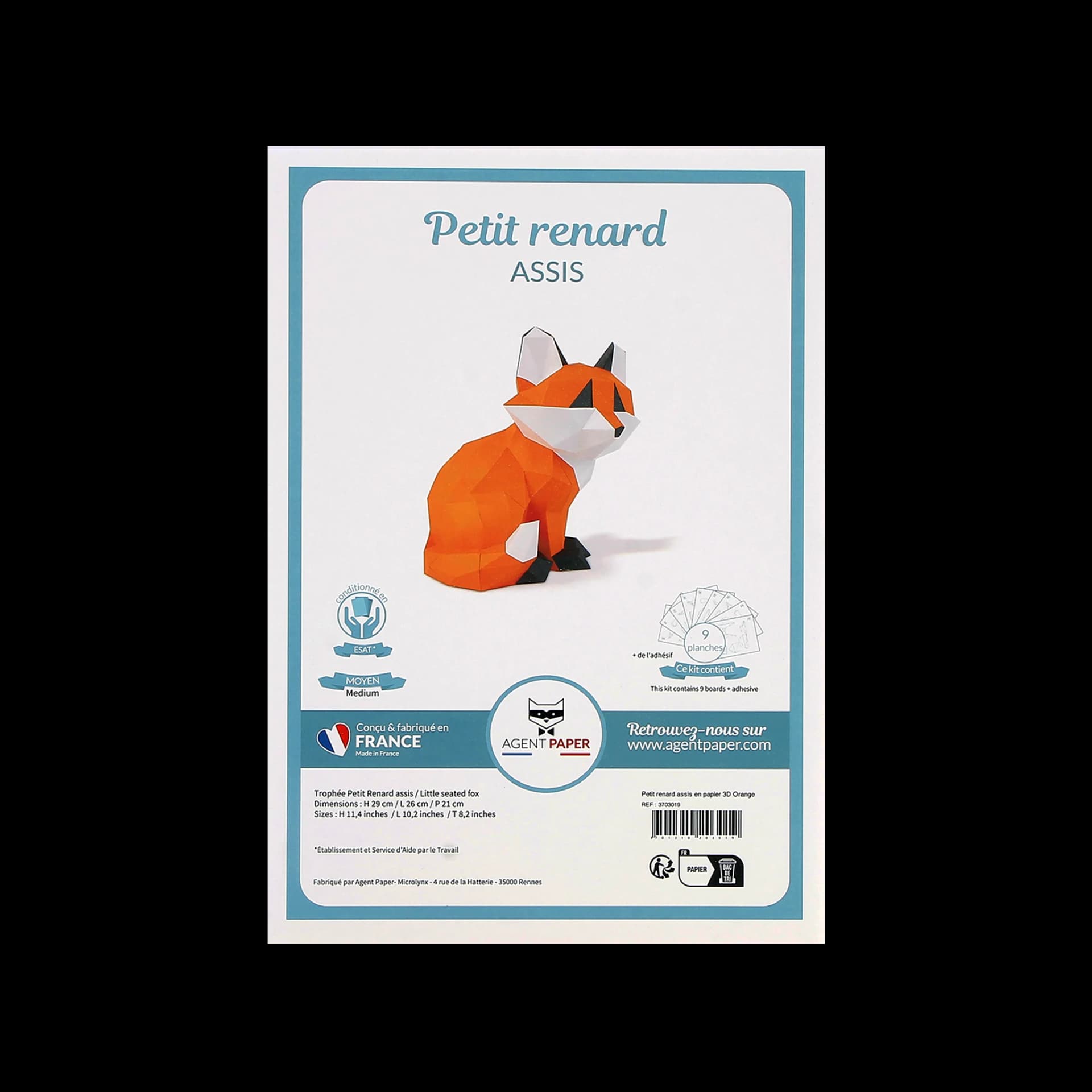 Packaging fermé de Petit renard assis en papier Orange
