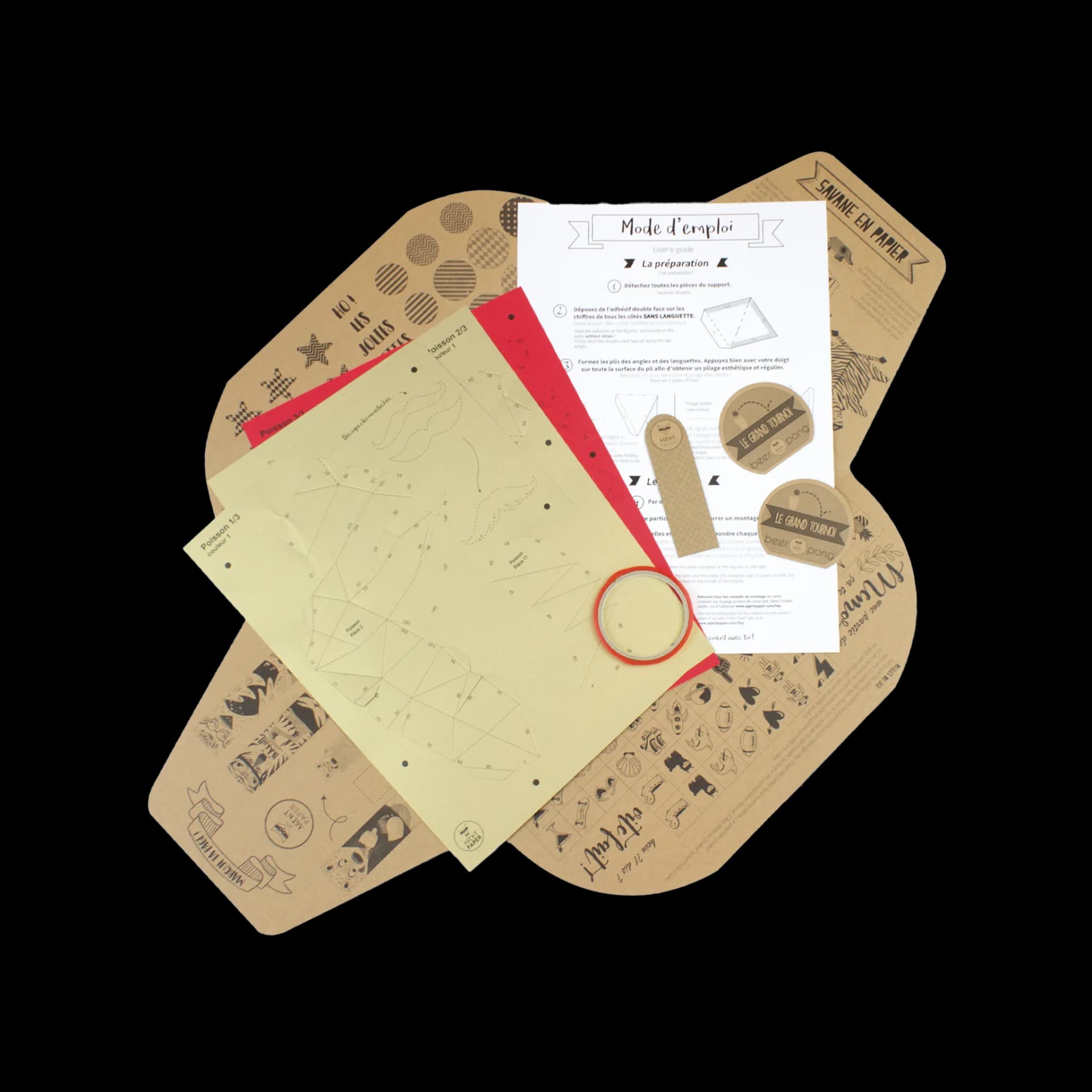 Packaging ouvert de Poisson en papier Or et Rouge