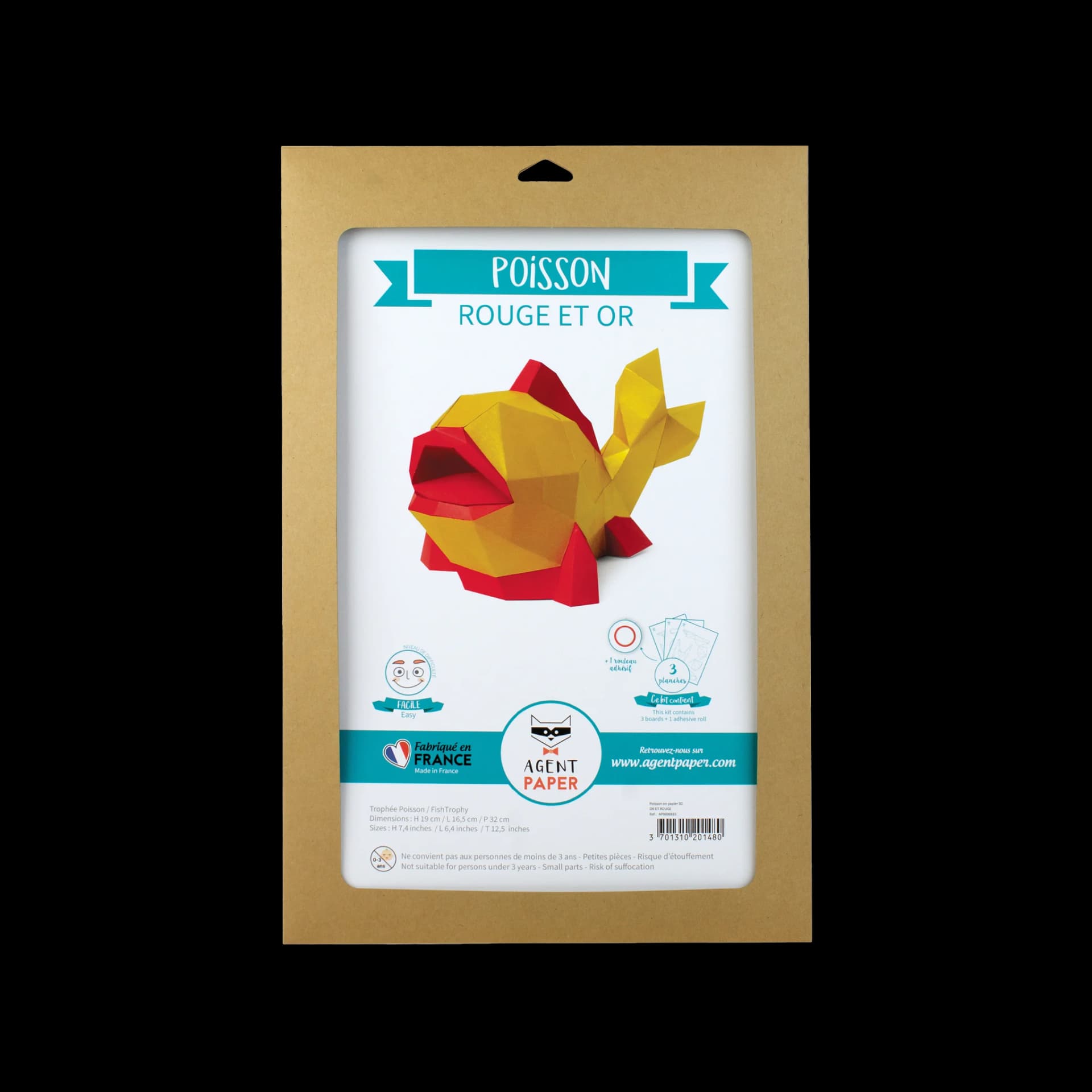 Packaging fermé de Poisson en papier Or et Rouge