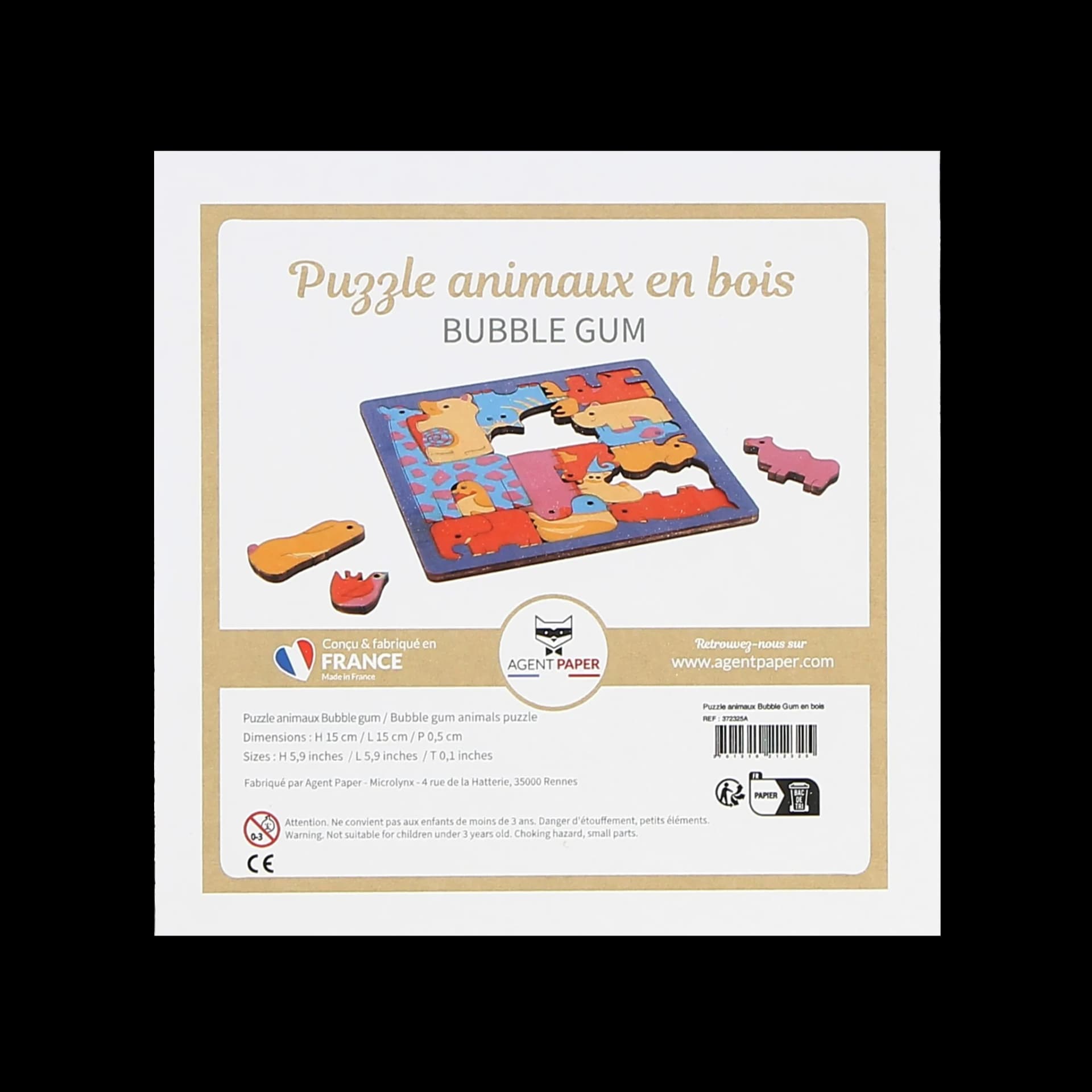 Packaging de Puzzle animaux en bois Bubble Gum