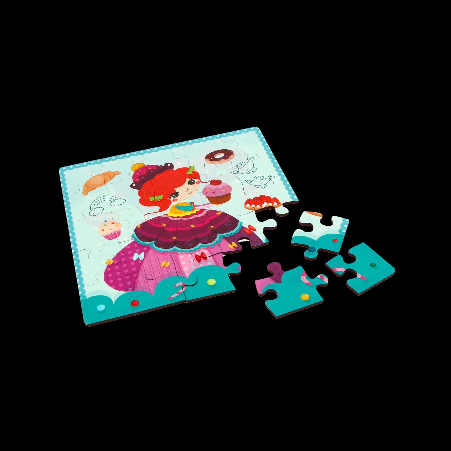 Puzzle enfant en bois 25 pièces Cupcake avec des morceaux de puzzle détachées