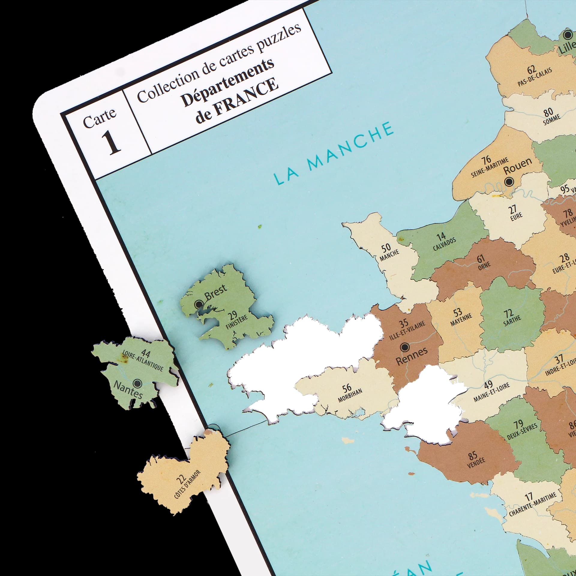 Puzzle Carte de France Vintage avec des morceaux de puzzle détachées