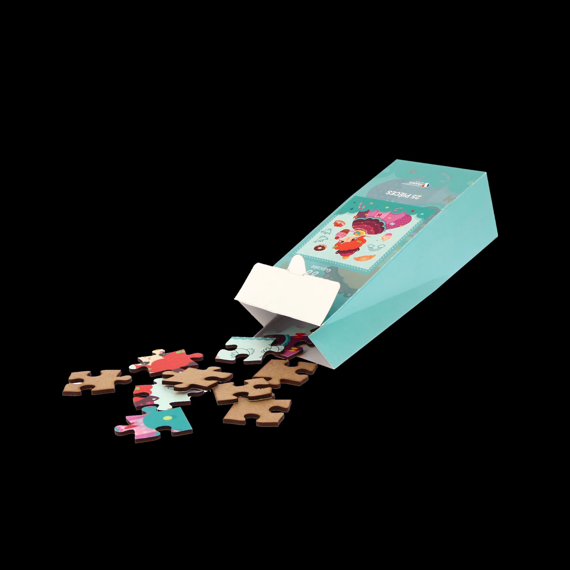 Packaging ouvert du puzzle enfant en bois 25 pièces Cupcake