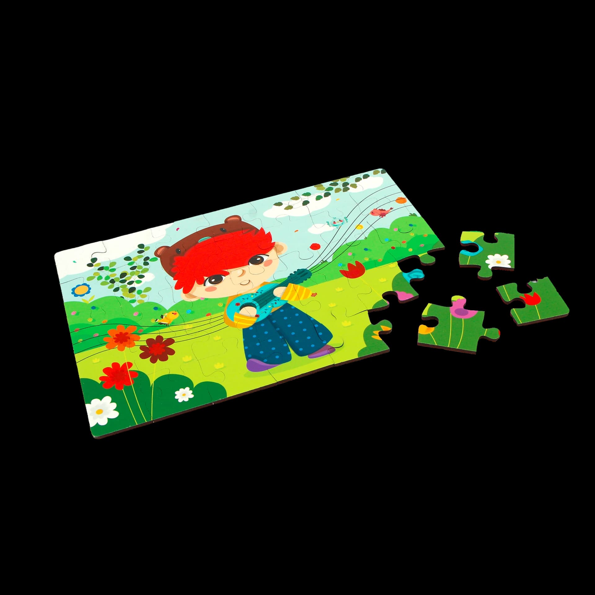 Puzzle enfant en bois 35 pièces Guitare avec des morceaux de puzzle détachées