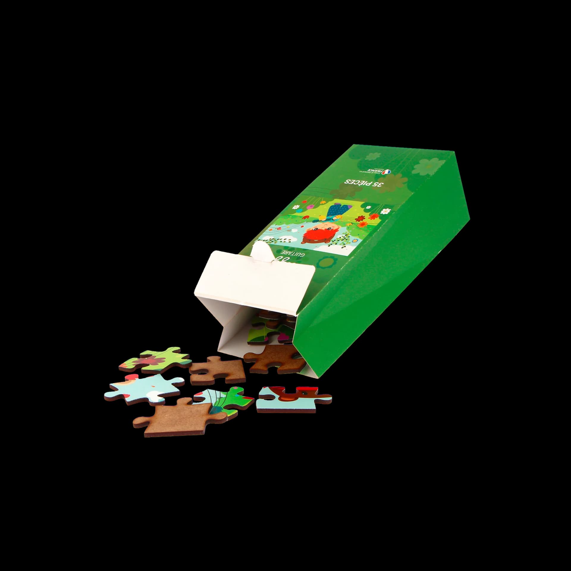 Packaging ouvert du puzzle enfant en bois 35 pièces Guitare