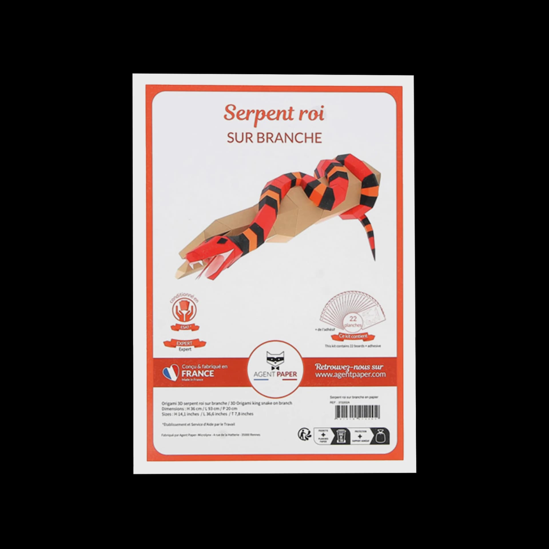 Kit orgiami 3d du serpent roi sur branche en papier