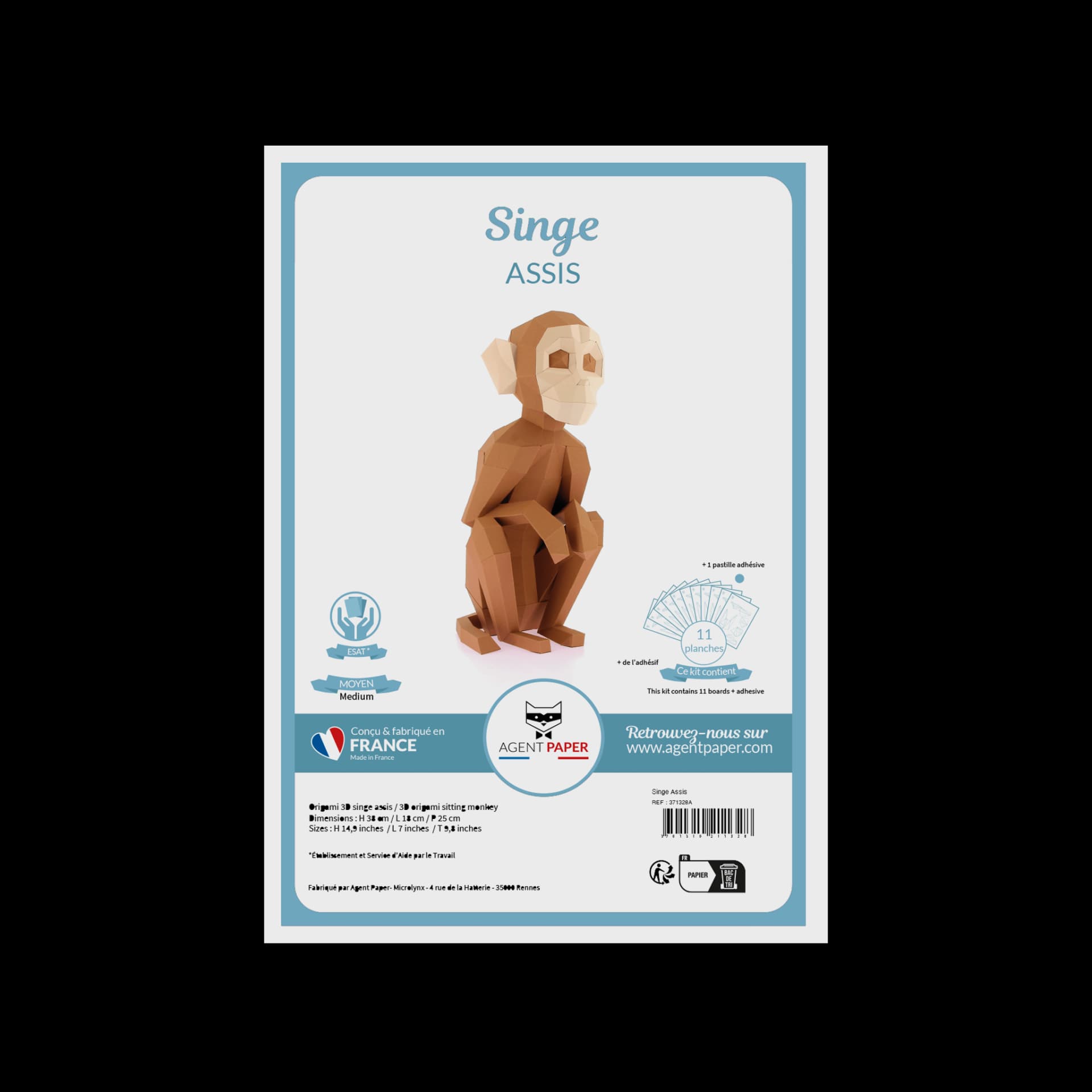 Kit origami 3d d'un singe assis marron