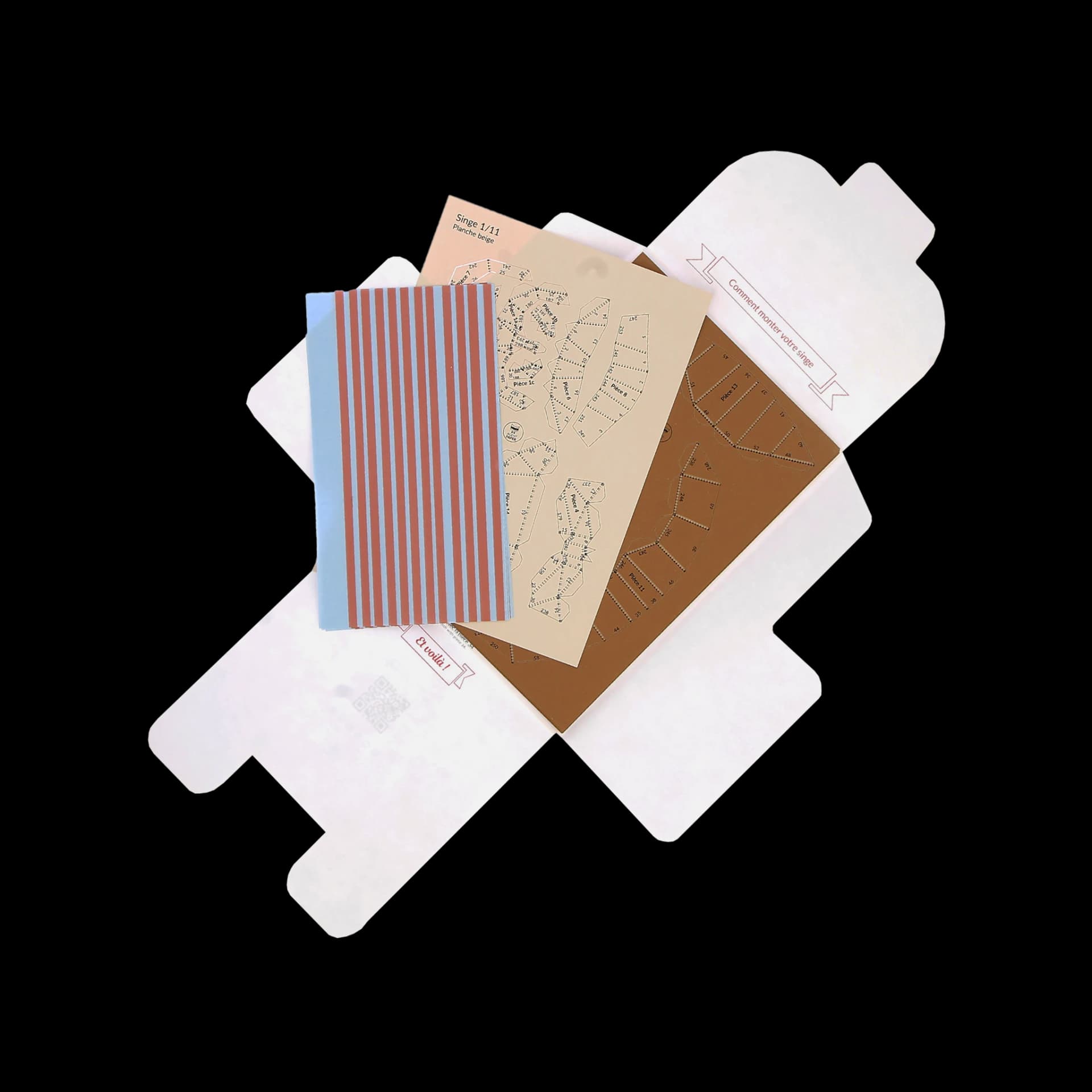 Contenu kit origami 3d d'un Singe assis marron