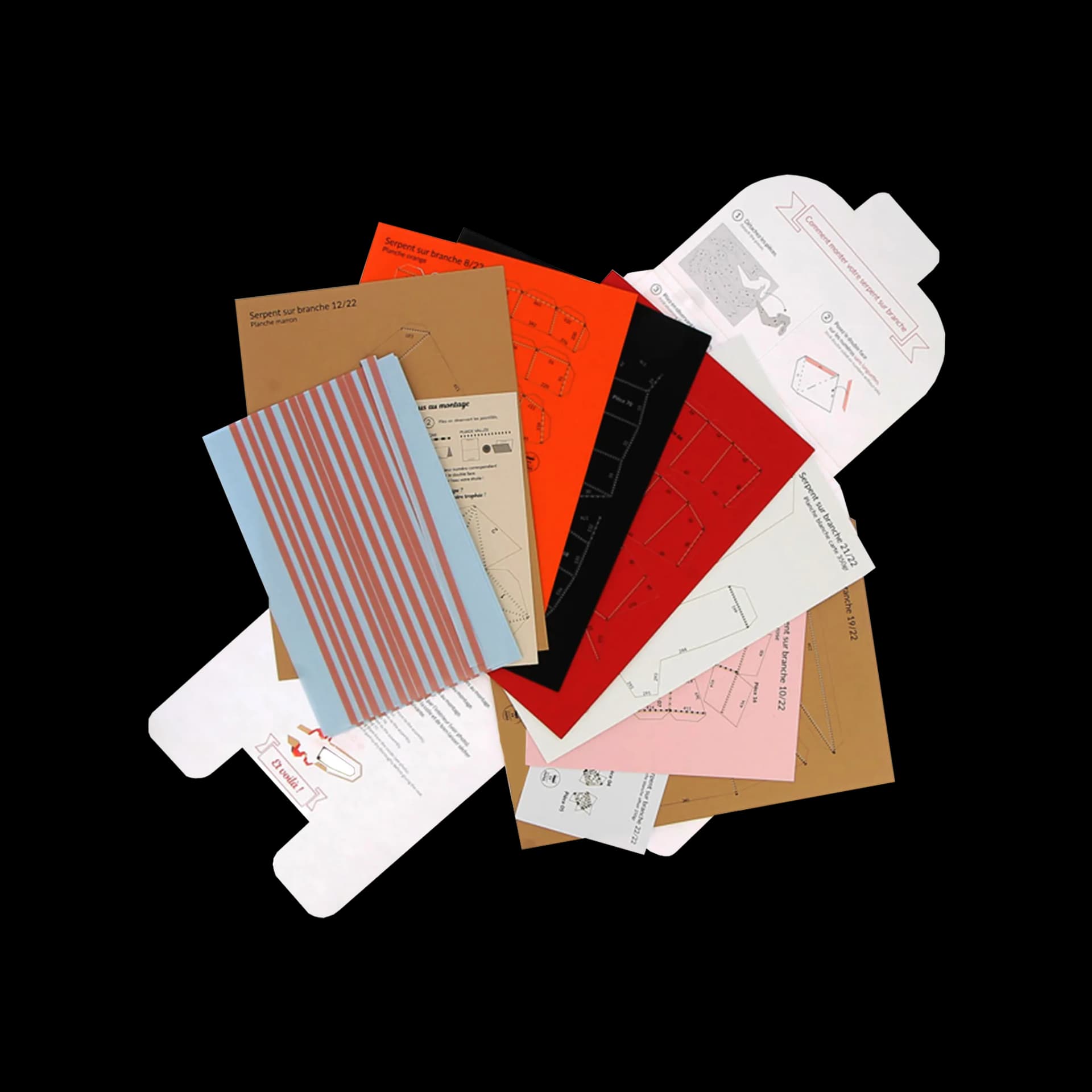 Contenu kit orgiami 3d du serpent roi sur branche en papier