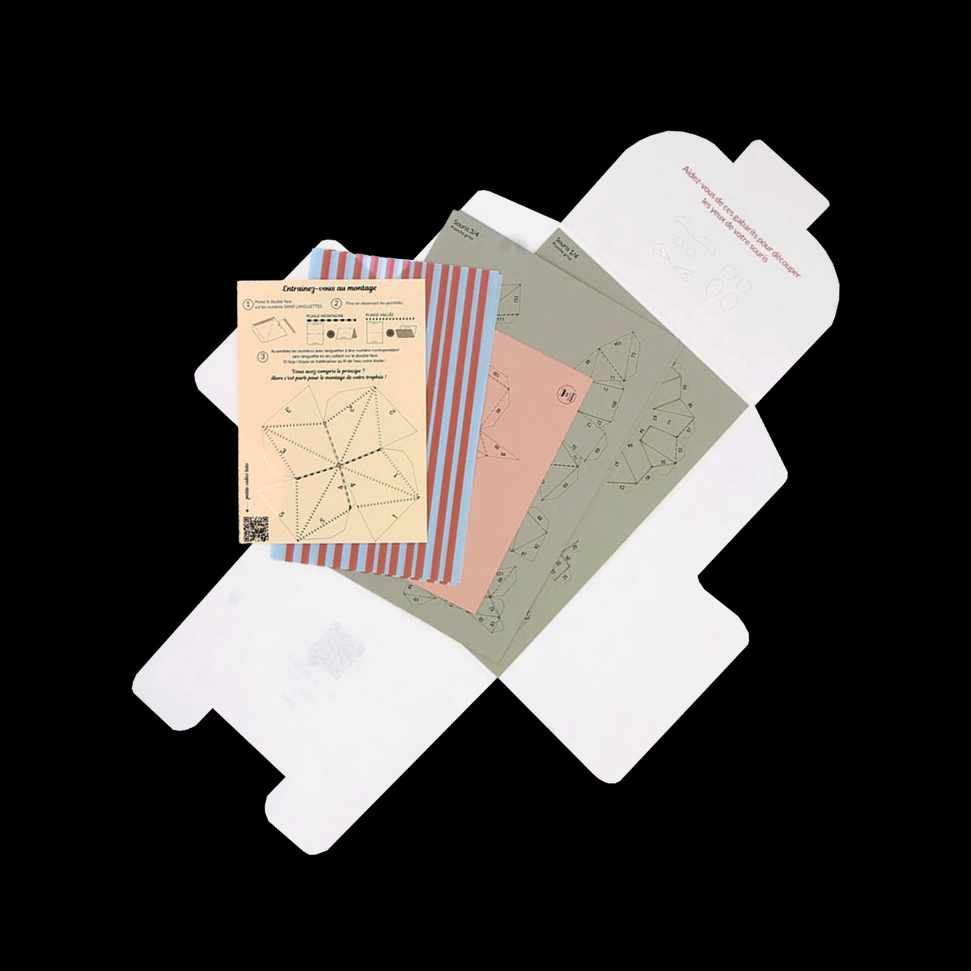 Contenu du kit origami 3d souris grise