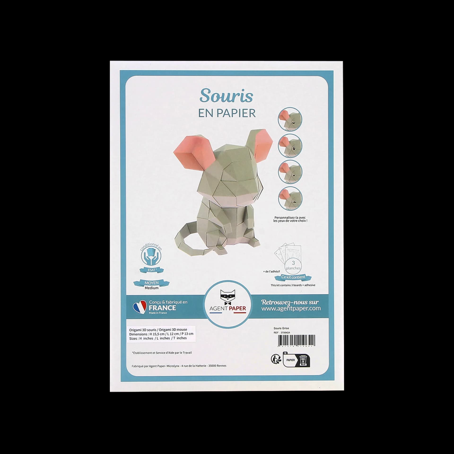 Kit origami 3d souris grise