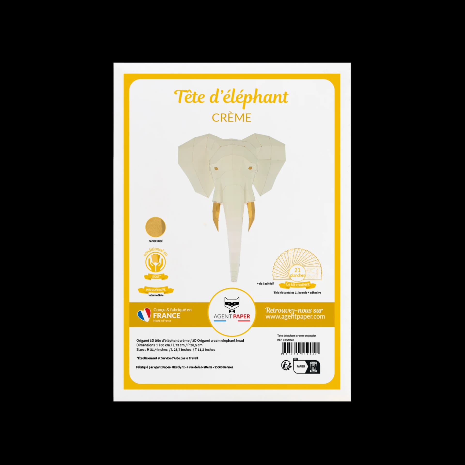 Kit origami 3D en papier tête d'éléphant crème
