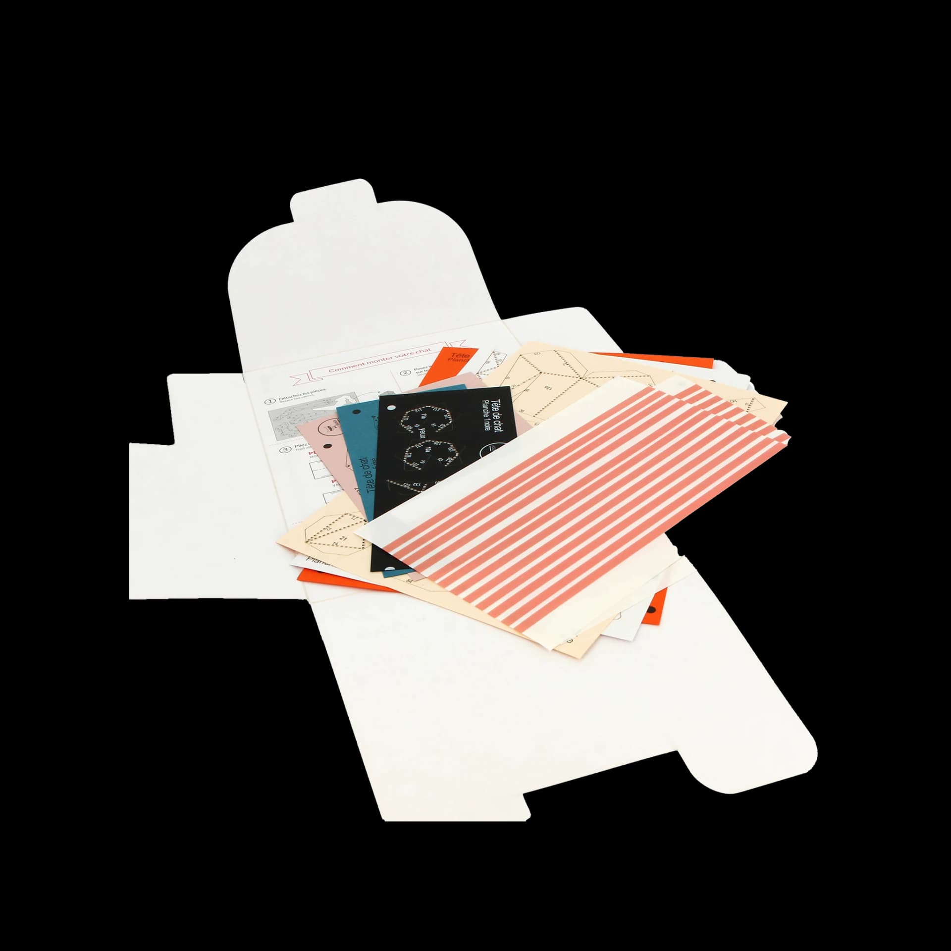Contenu kit origami 3D en papier tête de chat roux