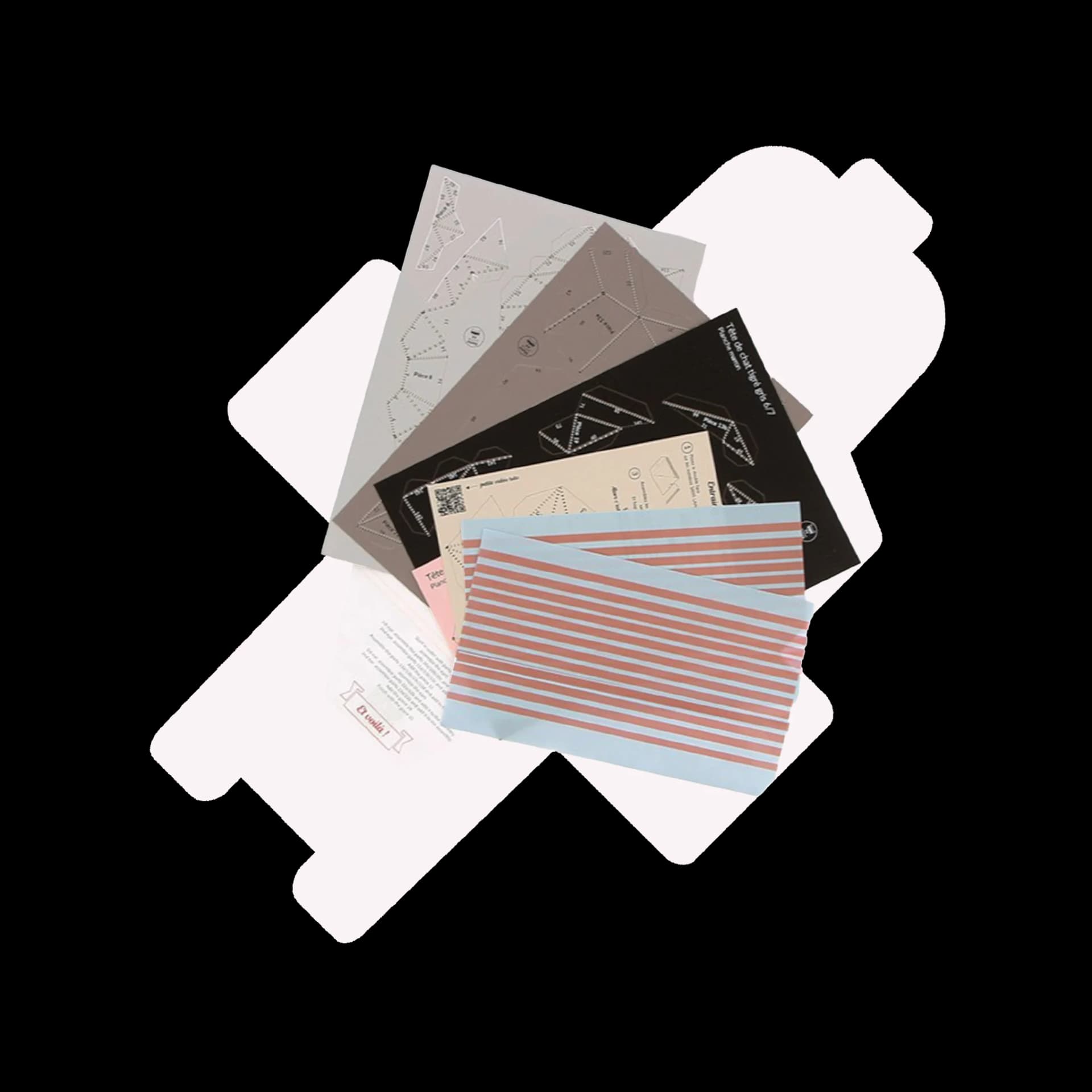 Contenu kit origami 3D en papier tête de chat tigre gris