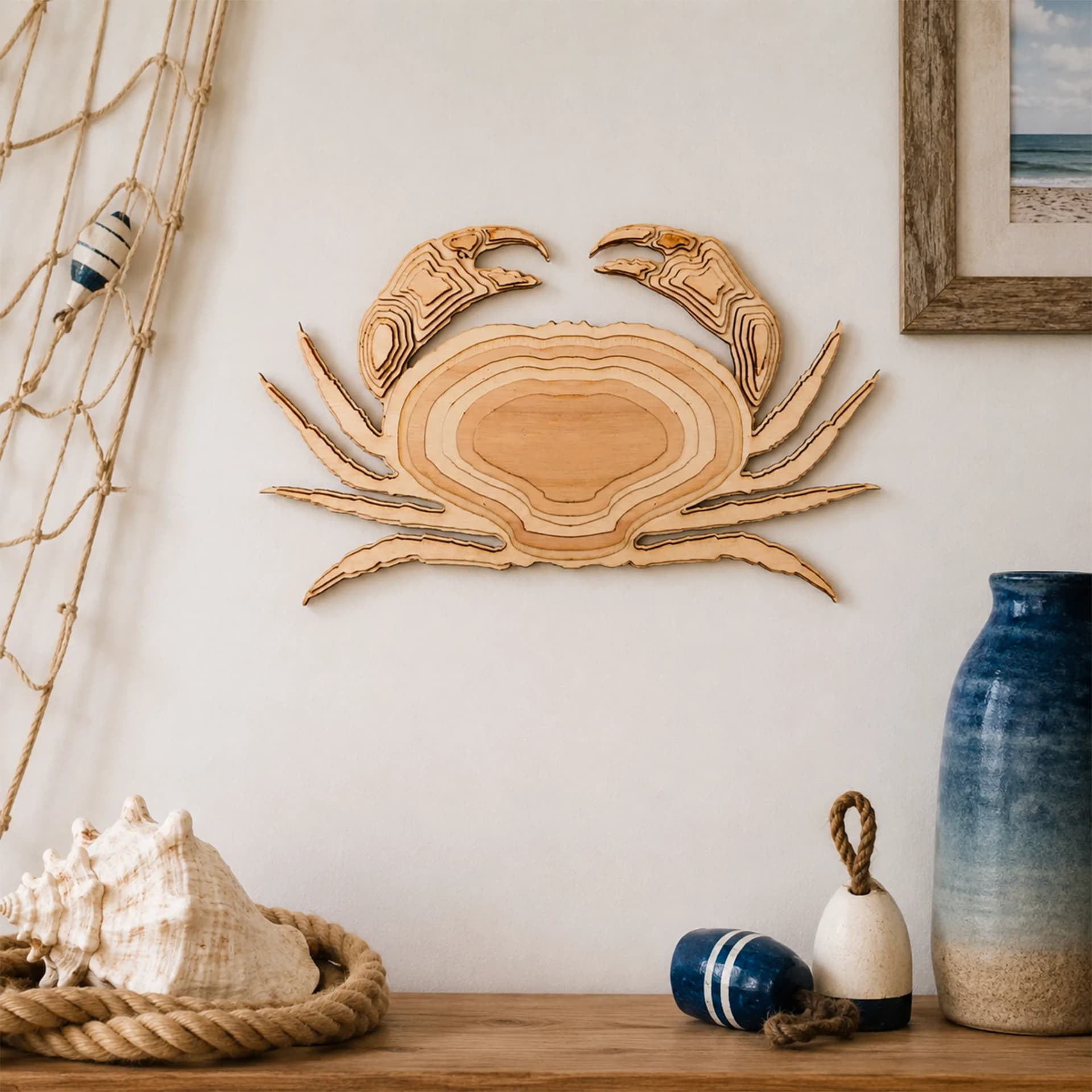 Décoration en bois à monter soi-même posé sur la plage devant la mer